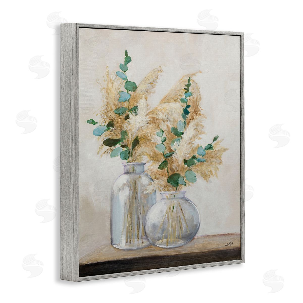 Pampas and Herbs Vase Grey Frame Print Wall Art, Home Decor by Julia Purinton