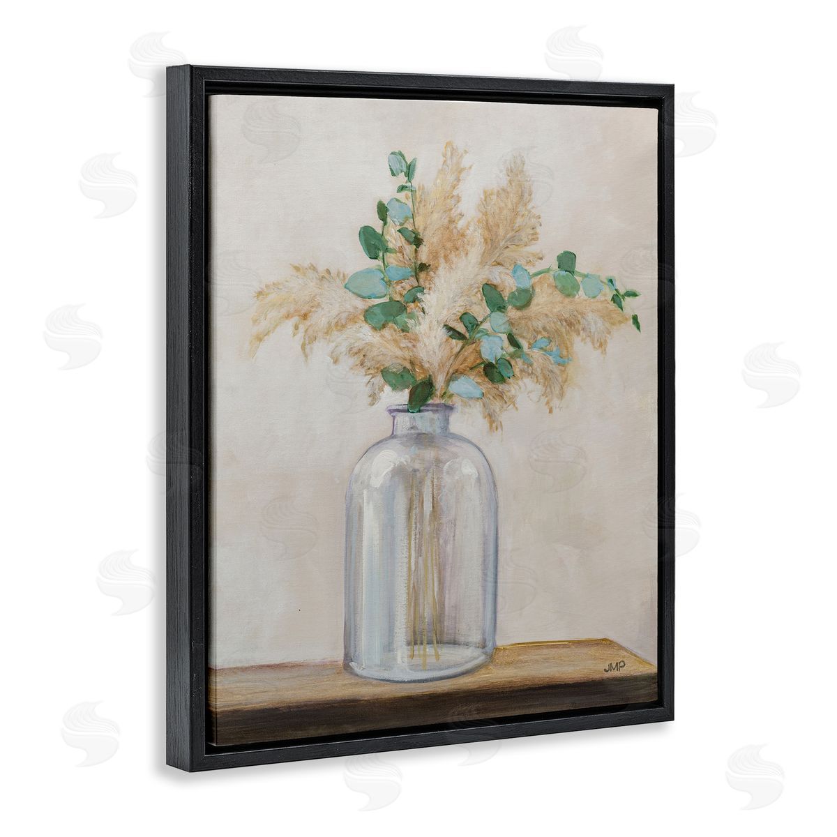 Eucalyptus Herb Vase Black Floating Frame Canvas Wall Art, Home Decor by Julia Purinton