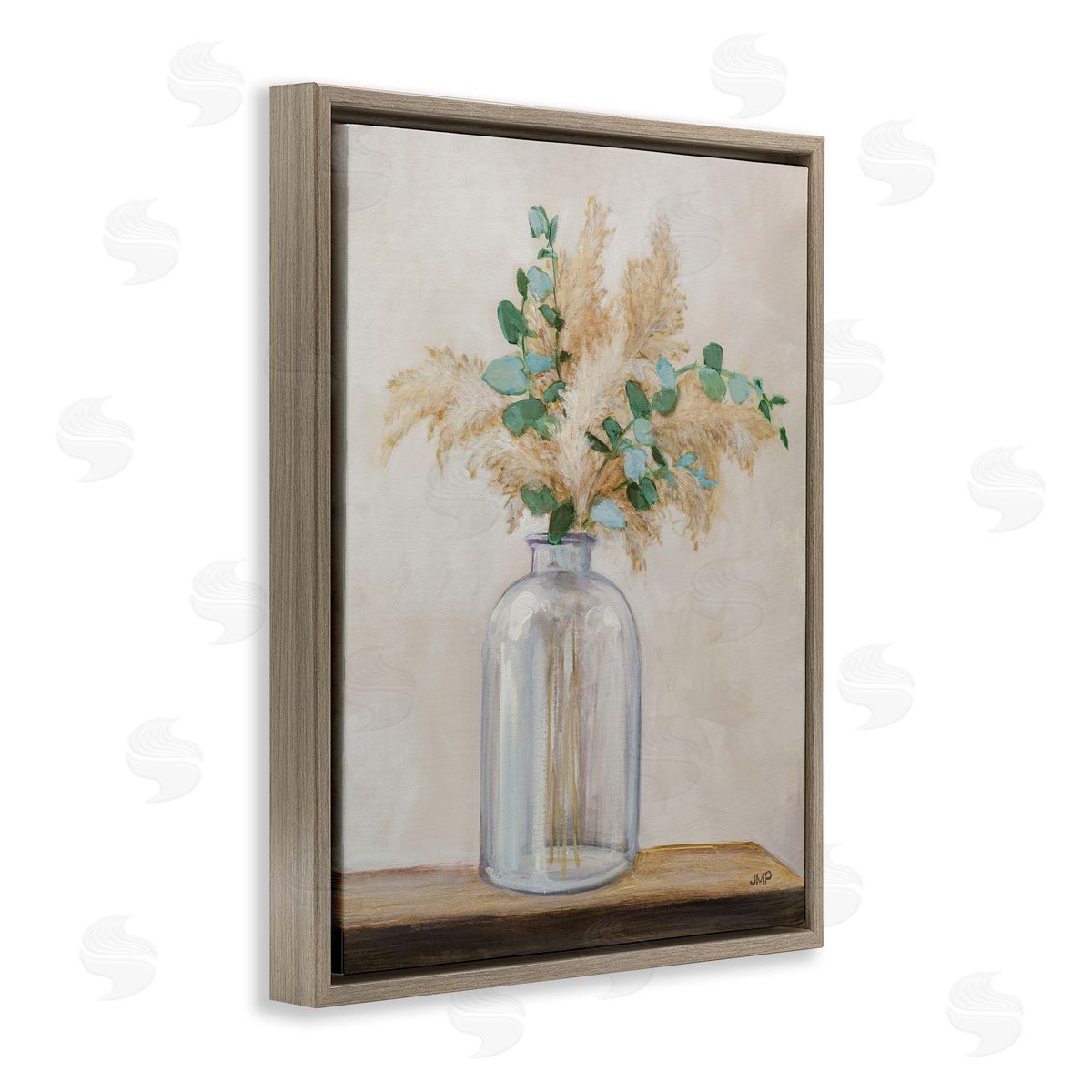 Eucalyptus Herb Vase Brown Floating Frame Canvas Wall Art, Home Decor by Julia Purinton