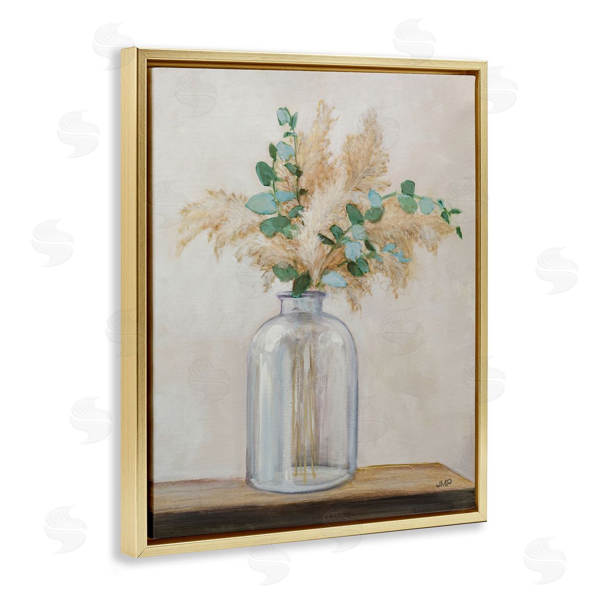 Eucalyptus Herb Vase Gold Floating Frame Canvas Wall Art, Home Decor by Julia Purinton