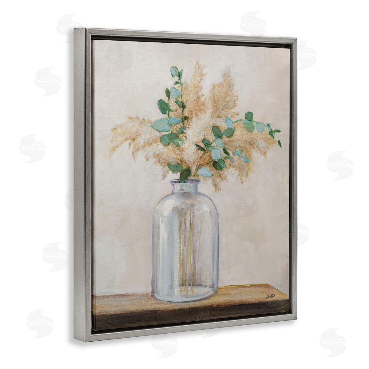 Eucalyptus Herb Vase Grey Floating Frame Canvas Wall Art, Home Decor by Julia Purinton