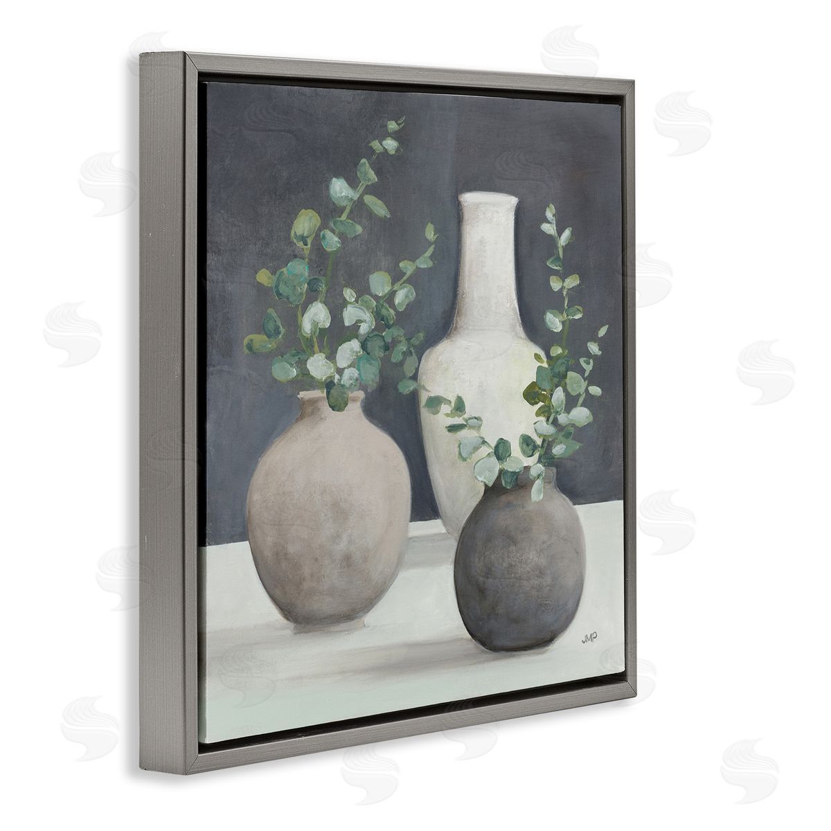 Julia Purinton Fresh Floral Vessels Gray Floating Frame Canvas Wall Art Print