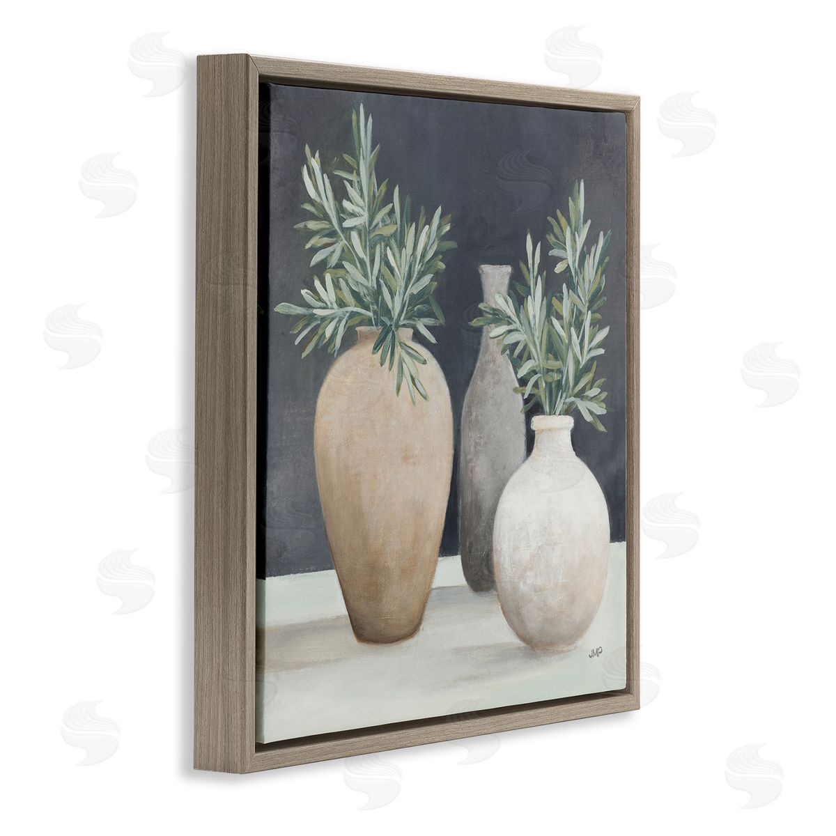 Julia Purinton Botanical Pottery Vessels Brown Floating Frame Canvas Wall Art Print