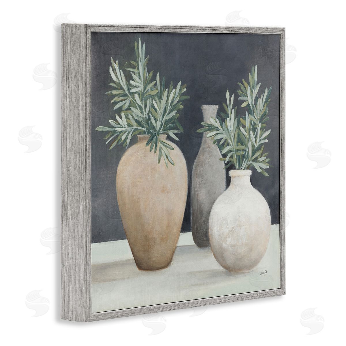 Julia Purinton Botanical Pottery Vessels Gray Framed Giclee Wall Art Print