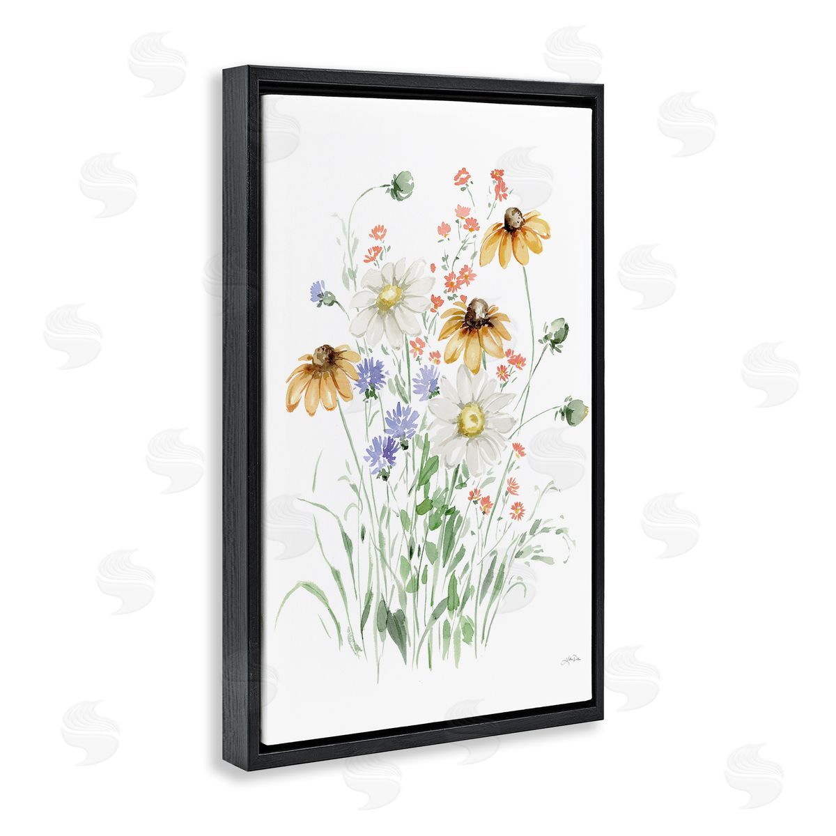 Summer Garden Blooms Black Floating Frame Canvas Wall Art, Home Decor by Katrina Pete