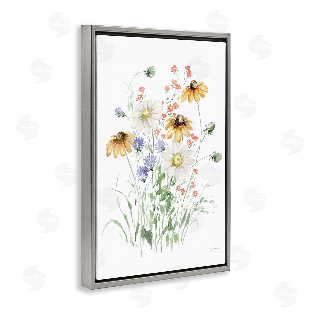 Summer Garden Blooms Grey Floating Frame Canvas Wall Art, Home Decor by Katrina Pete