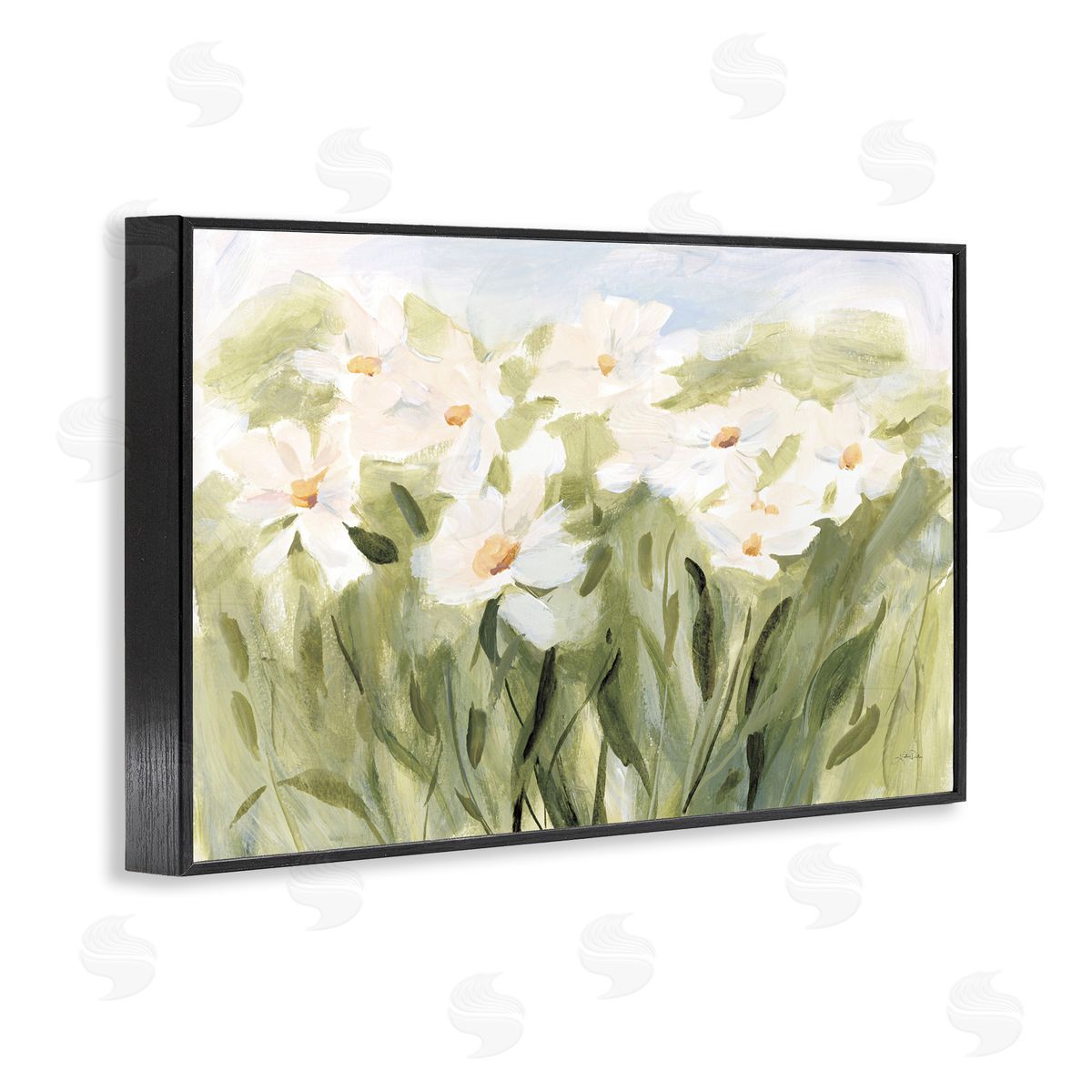 Daisy Meadow View Black Frame Print Wall Art, Home Decor by Katrina Pete