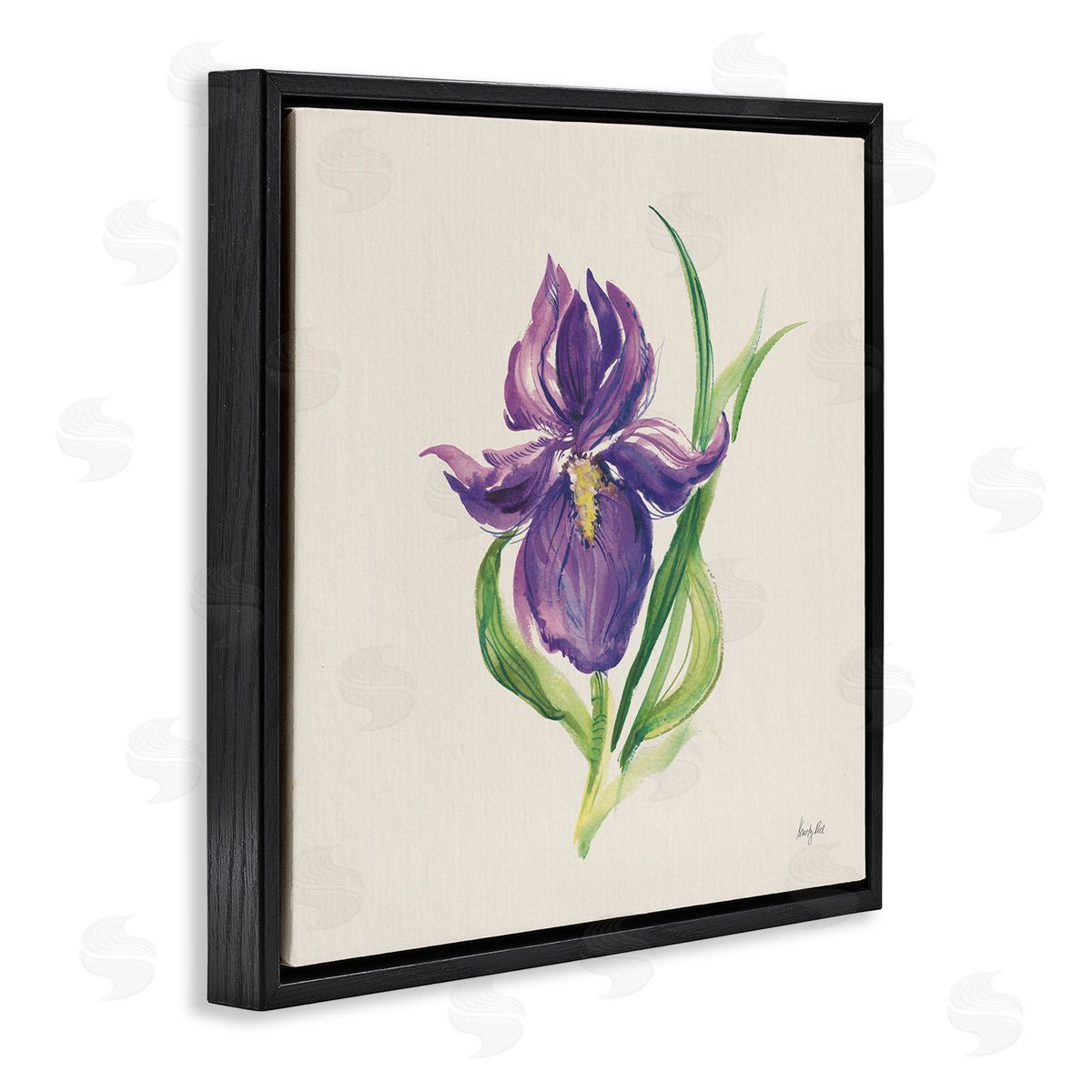 Easter Iris Bloom Black Floating Frame Canvas Wall Art, Home Decor by Kristy Rice