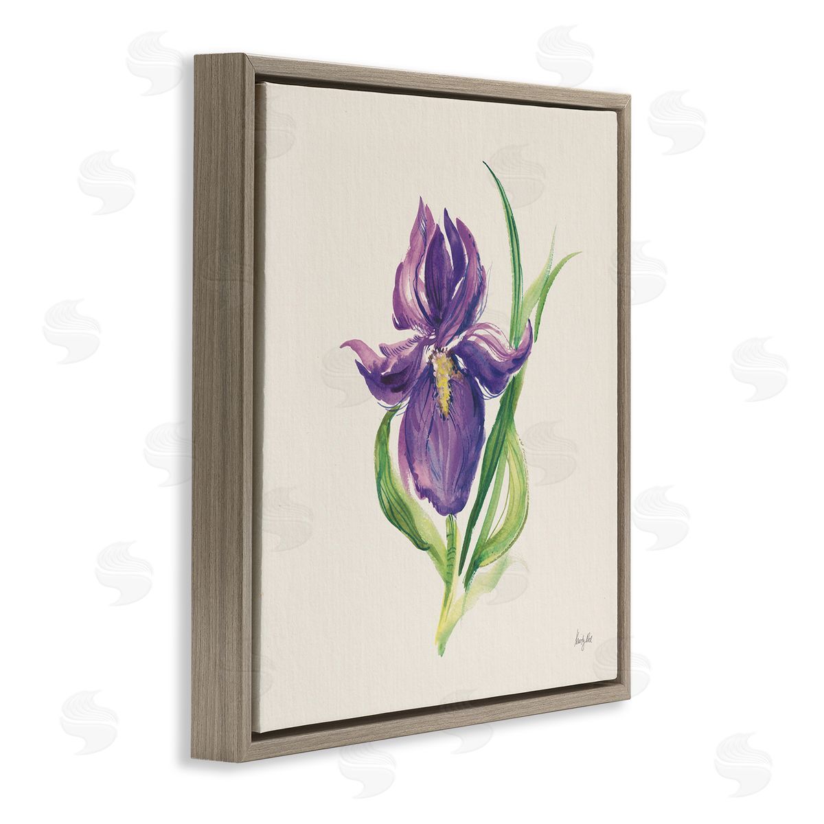 Easter Iris Bloom Brown Floating Frame Canvas Wall Art, Home Decor by Kristy Rice