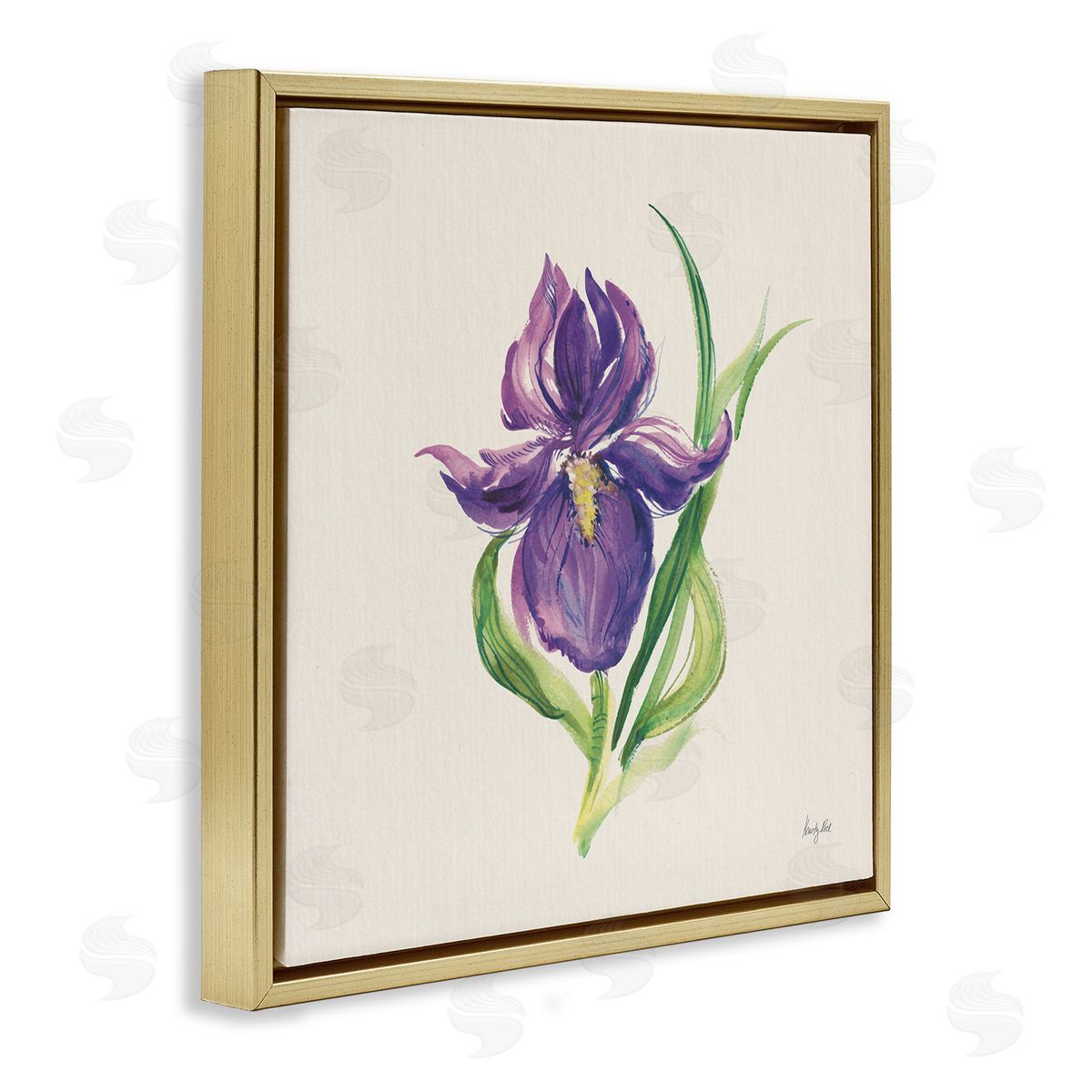 Easter Iris Bloom Gold Floating Frame Canvas Wall Art, Home Decor by Kristy Rice
