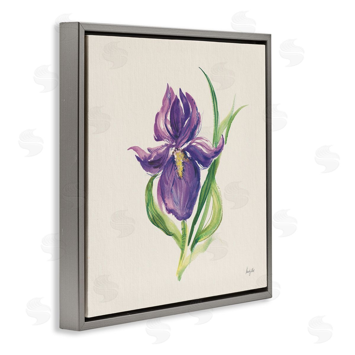 Easter Iris Bloom Grey Floating Frame Canvas Wall Art, Home Decor by Kristy Rice