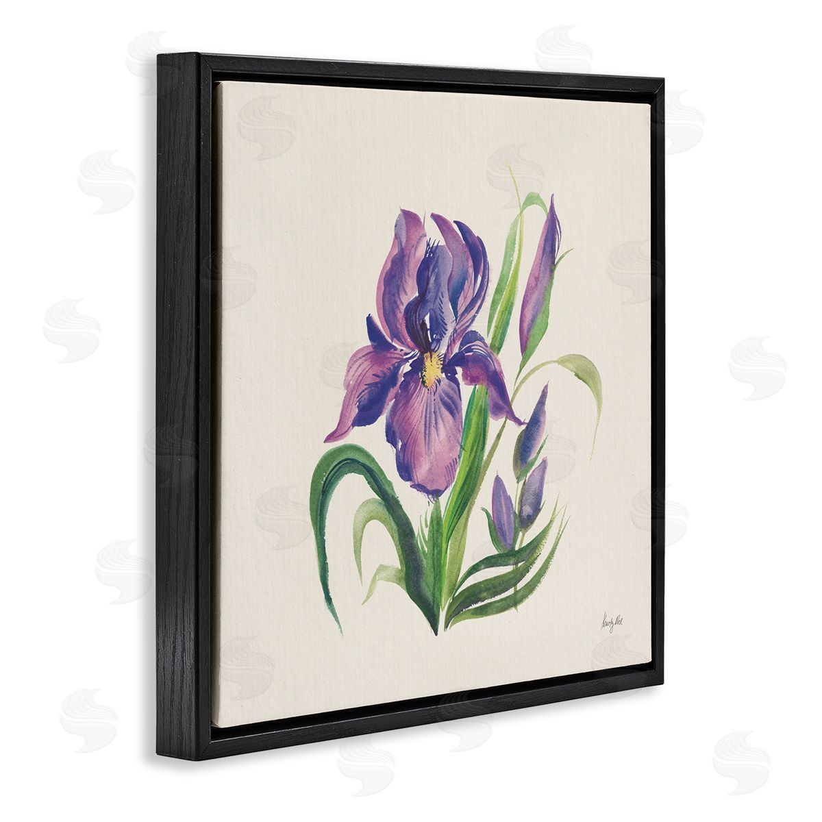 Purple Iris Flower Black Floating Frame Canvas Wall Art, Home Decor by Kristy Rice