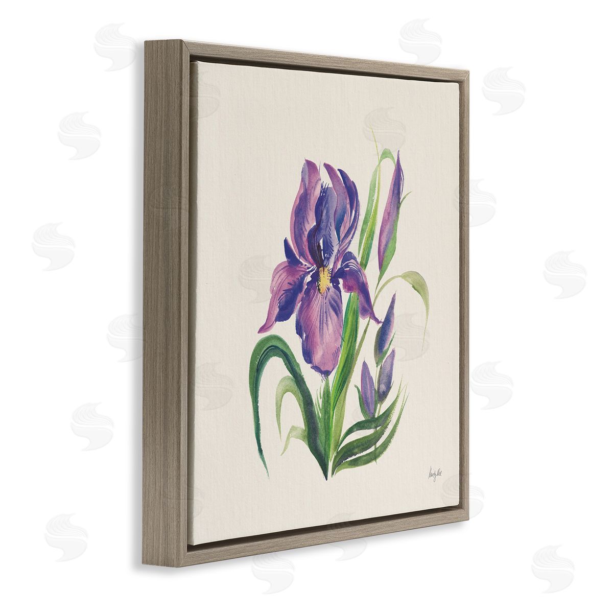 Purple Iris Flower Brown Floating Frame Canvas Wall Art, Home Decor by Kristy Rice