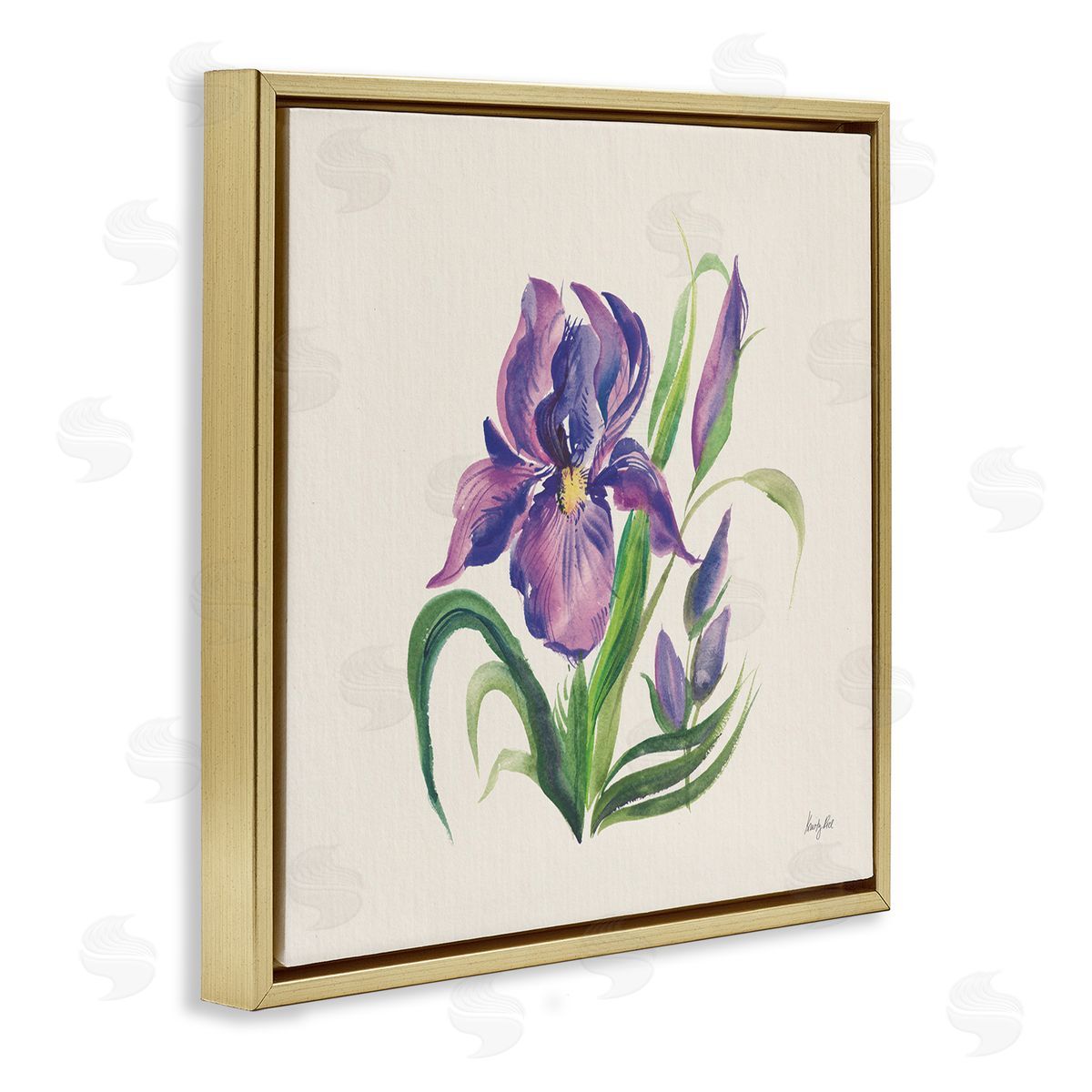 Purple Iris Flower Gold Floating Frame Canvas Wall Art, Home Decor by Kristy Rice