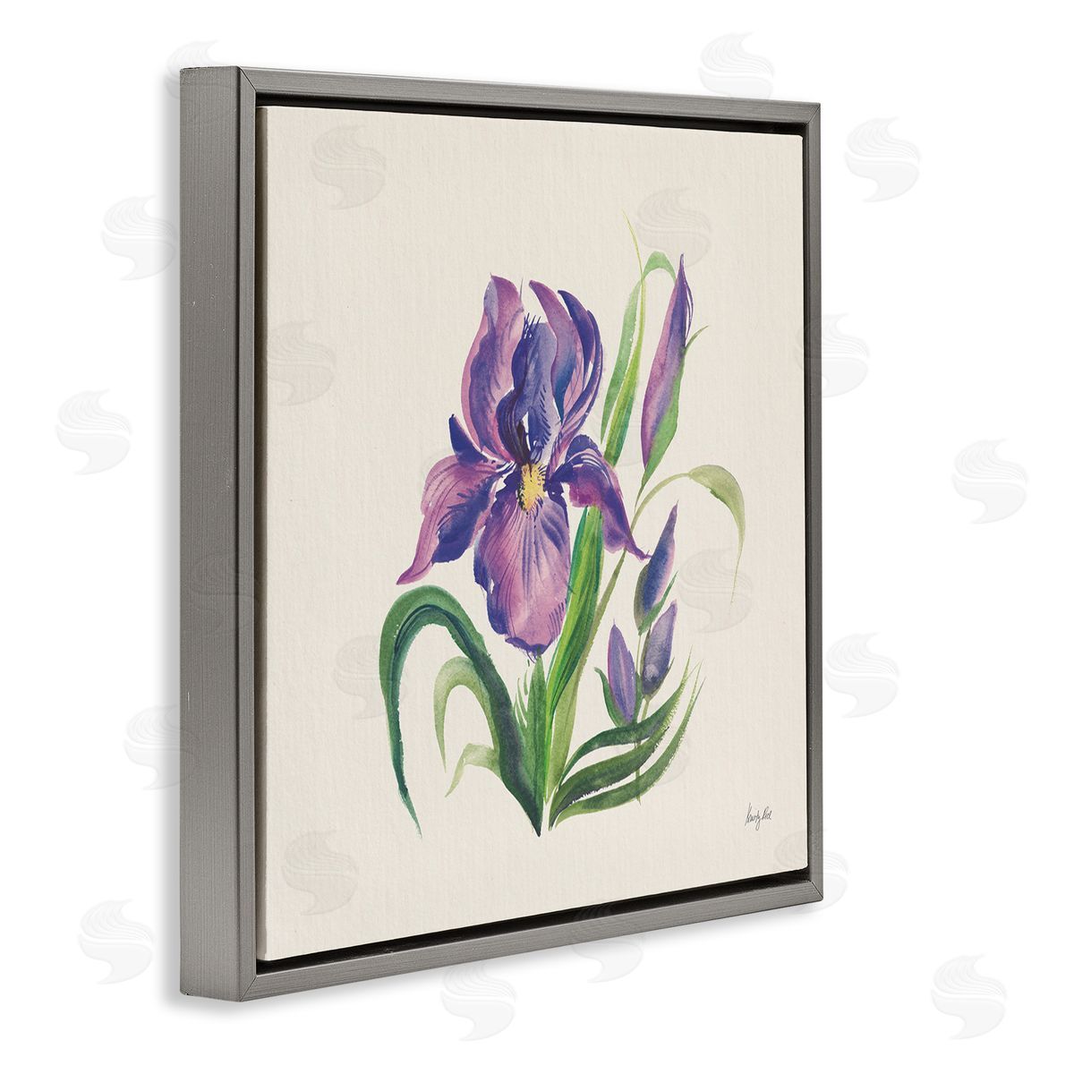 Purple Iris Flower Grey Floating Frame Canvas Wall Art, Home Decor by Kristy Rice