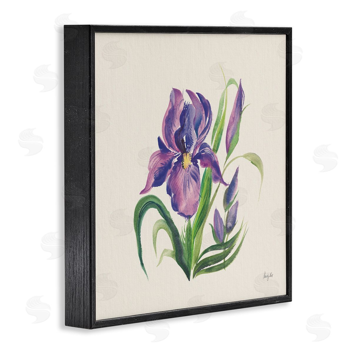 Purple Iris Flower Black Frame Print Wall Art, Home Decor by Kristy Rice