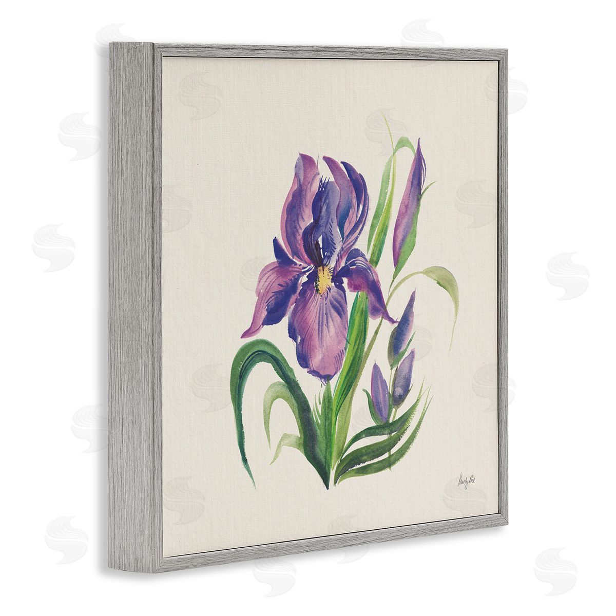 Purple Iris Flower Grey Frame Print Wall Art, Home Decor by Kristy Rice