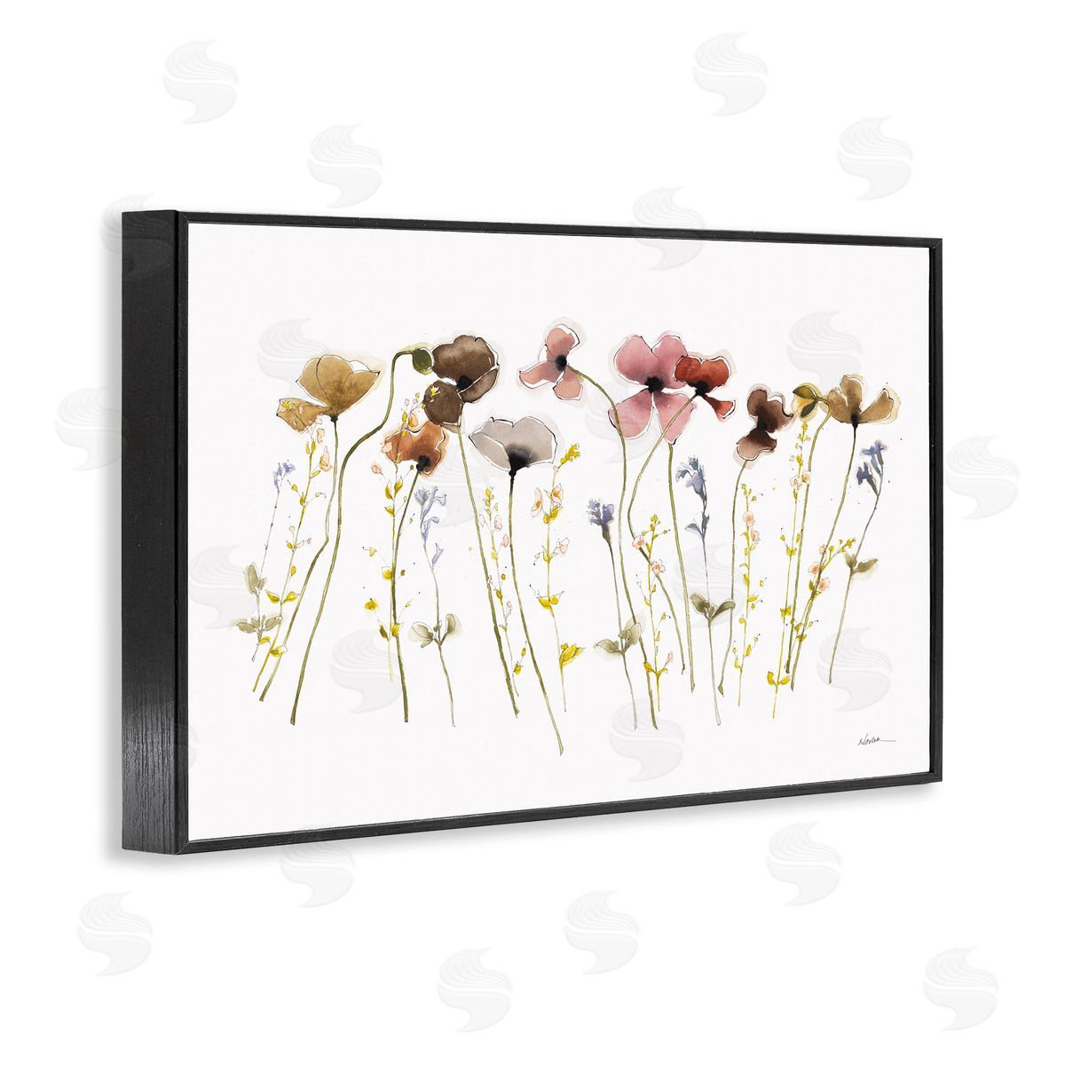 Spring Poppy Sprigs Black Frame Print Wall Art, Home Decor by Shirley Novak