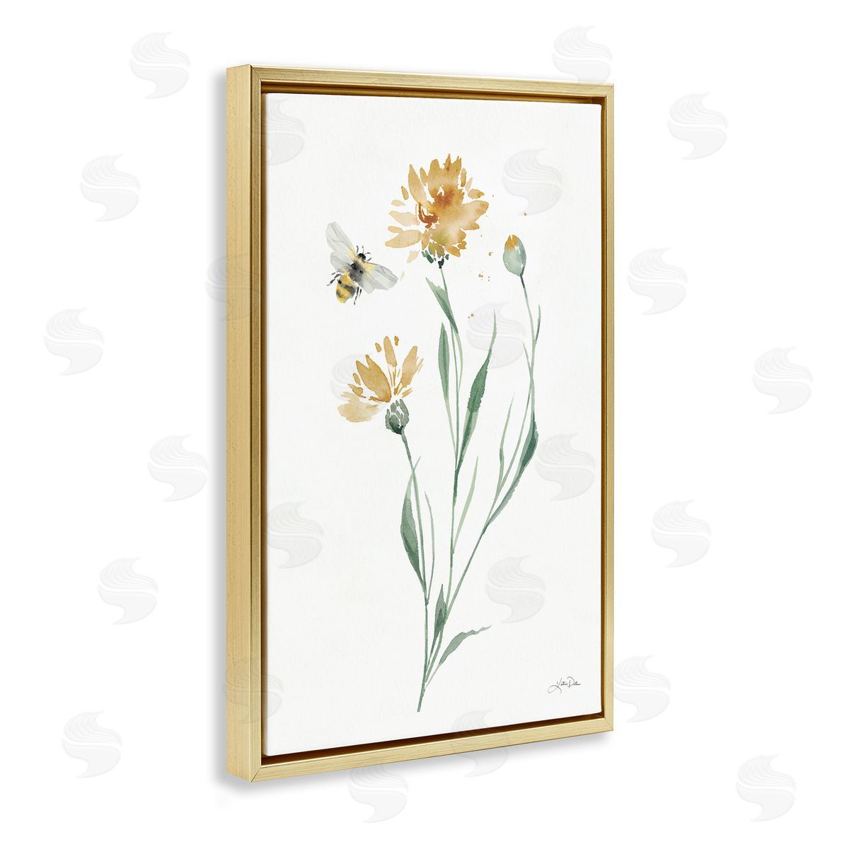 Wild Honeybloom Flowers Gold Floating Frame Canvas Wall Art, Home Decor by Katrina Pete