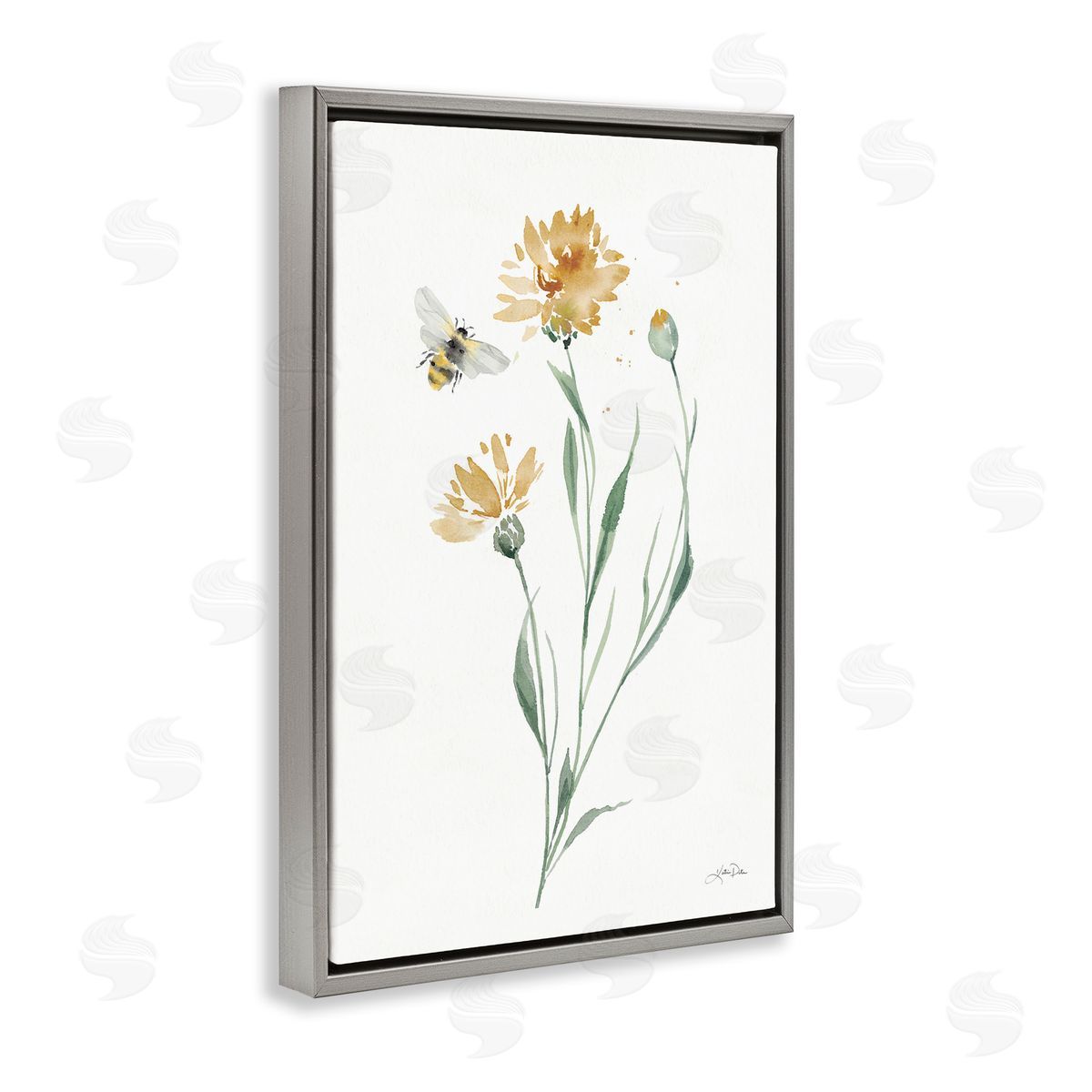 Wild Honeybloom Flowers Grey Floating Frame Canvas Wall Art, Home Decor by Katrina Pete