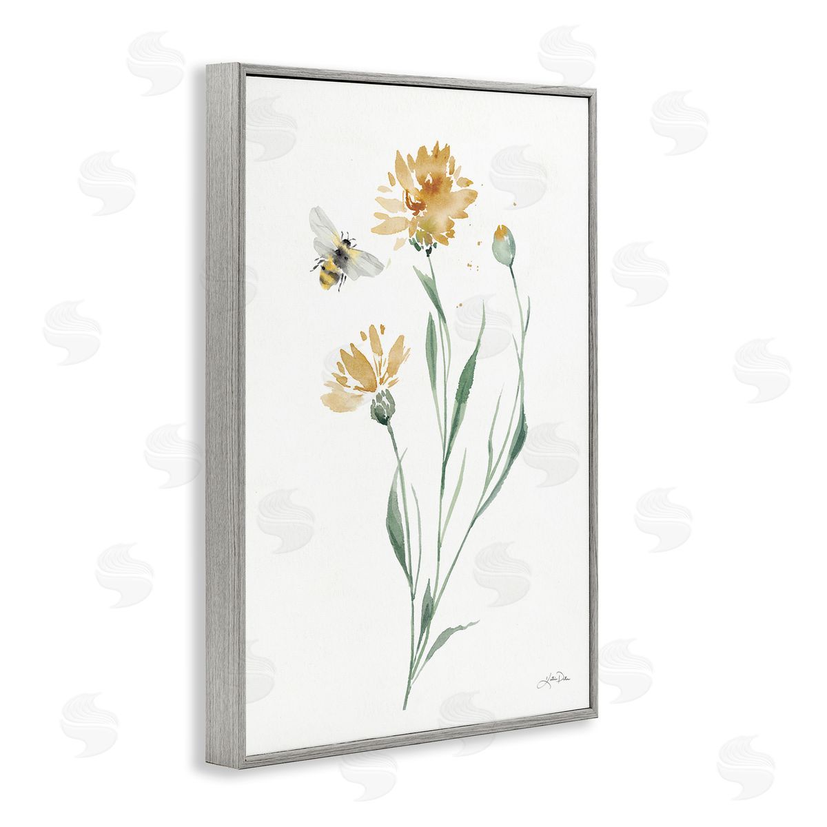 Wild Honeybloom Flowers Grey Frame Print Wall Art, Home Decor by Katrina Pete