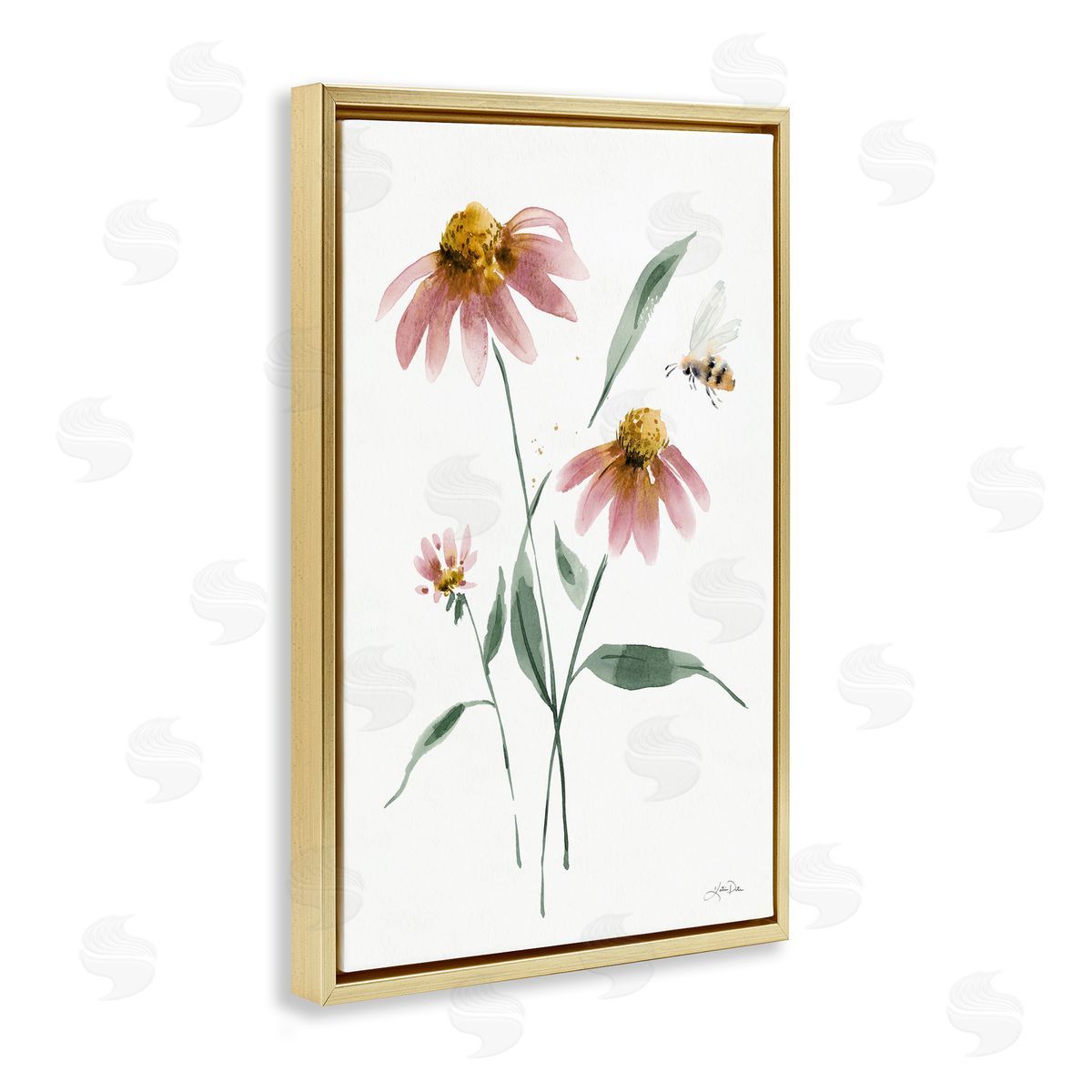 Wild Honeybloom Florals Gold Floating Frame Canvas Wall Art, Home Decor by Katrina Pete
