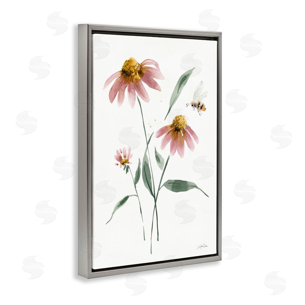 Wild Honeybloom Florals Grey Floating Frame Canvas Wall Art, Home Decor by Katrina Pete
