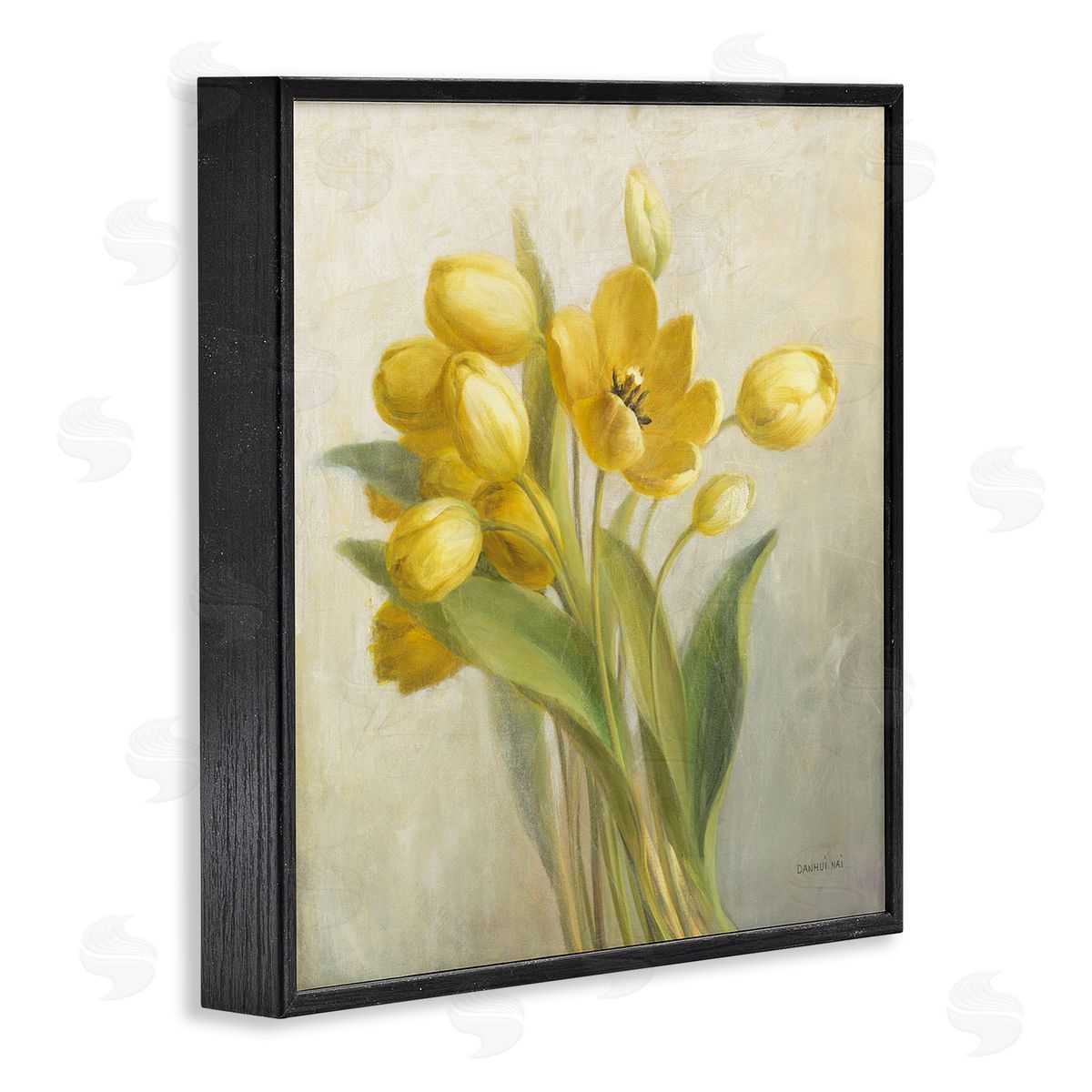 French Yellow Tulips Black Frame Print Wall Art, Home Decor by Danhui Nai