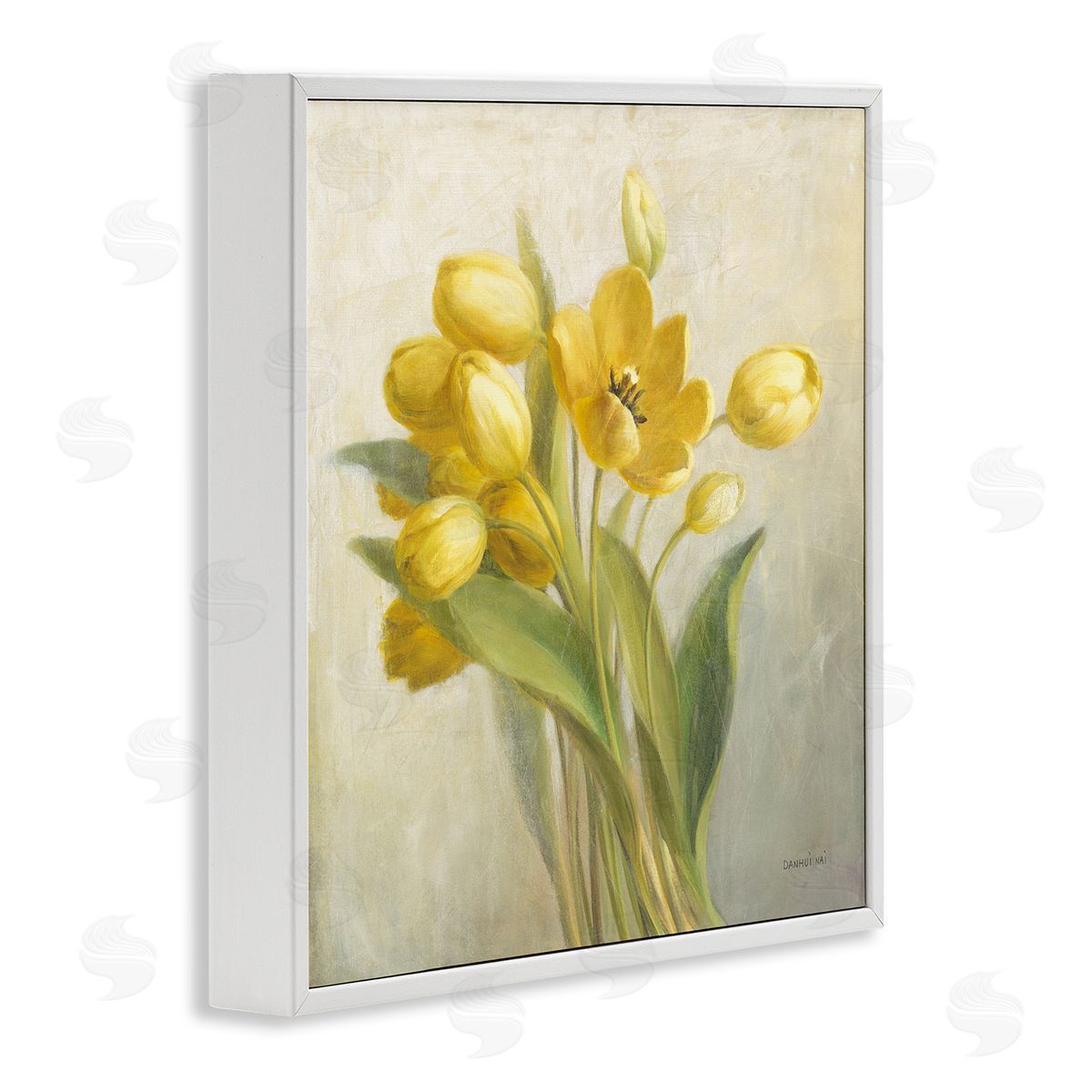 French Yellow Tulips White Frame Print Wall Art, Home Decor by Danhui Nai