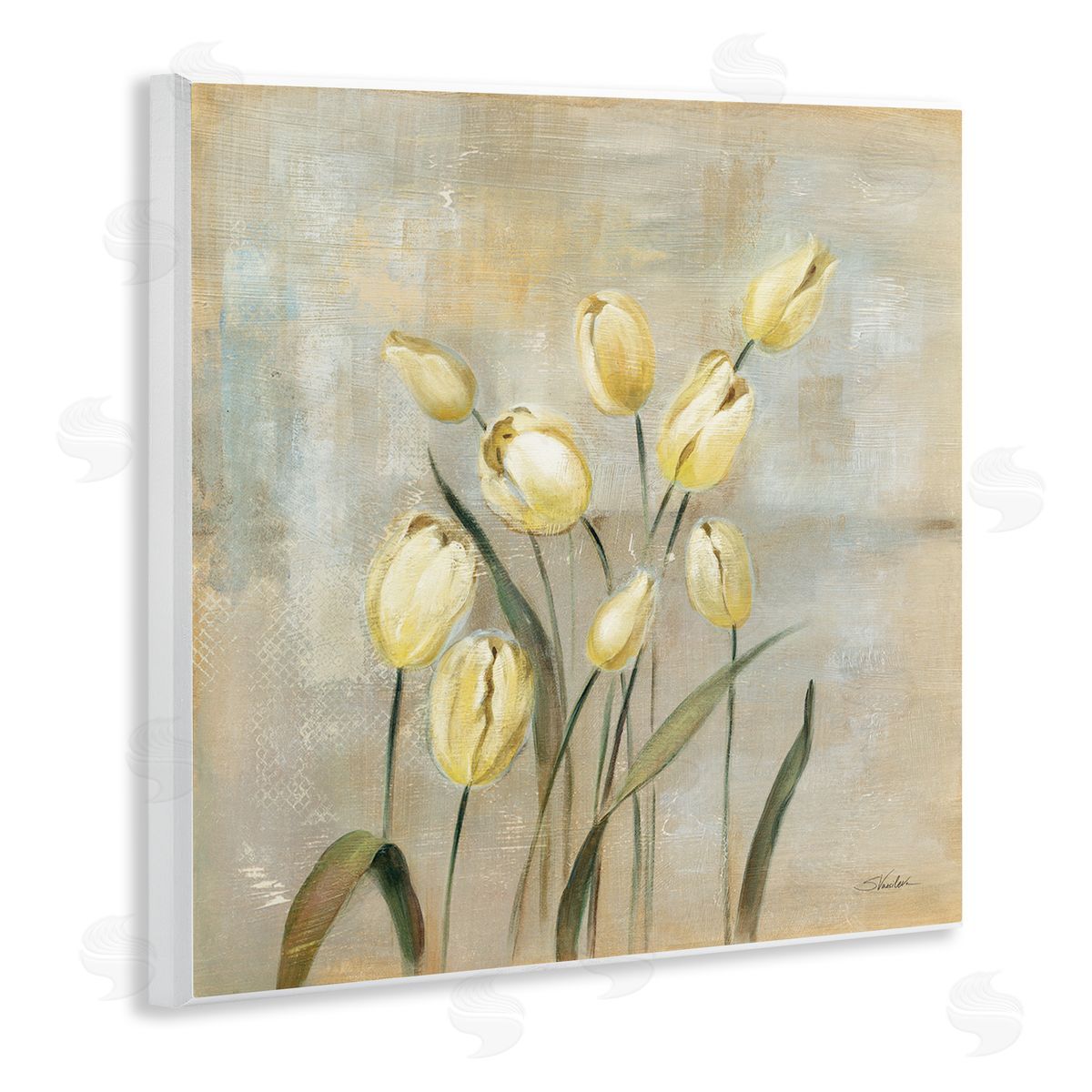 Yellow Tulips on Beige Wood Plaque Wall Art, Home Decor by Silvia Vassileva