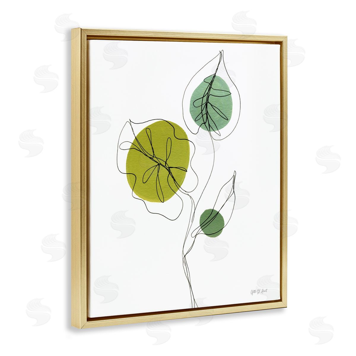 Leafy Garden Delight Gold Floating Frame Canvas Wall Art, Home Decor by Yvette St. Amant