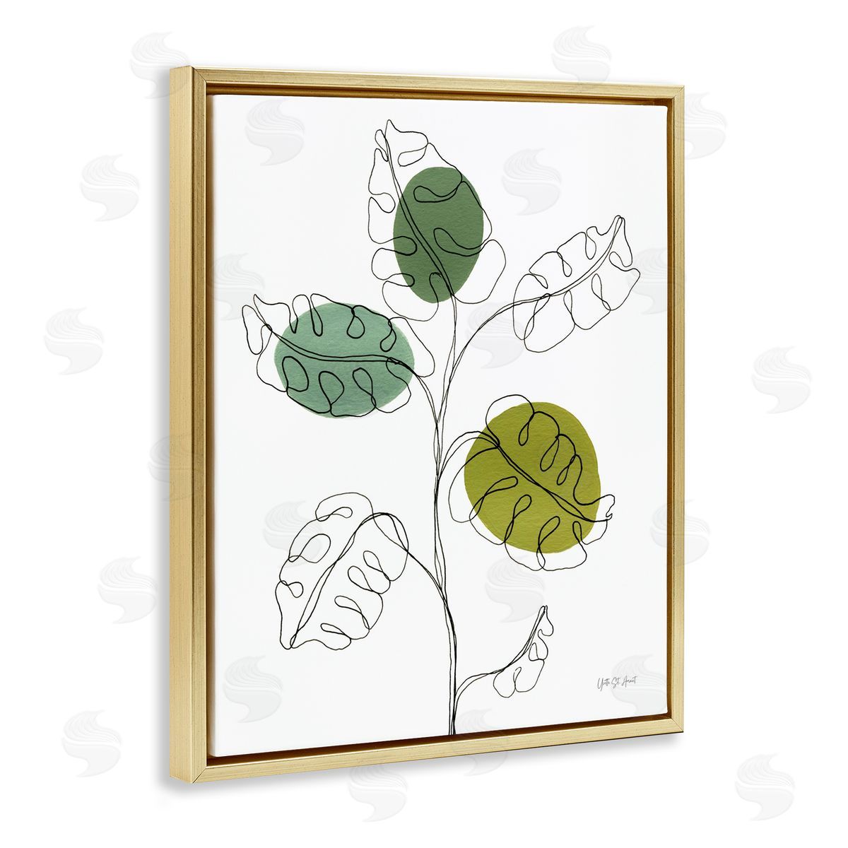 Modern Garden Leaves Gold Floating Frame Canvas Wall Art, Home Decor by Yvette St. Amant