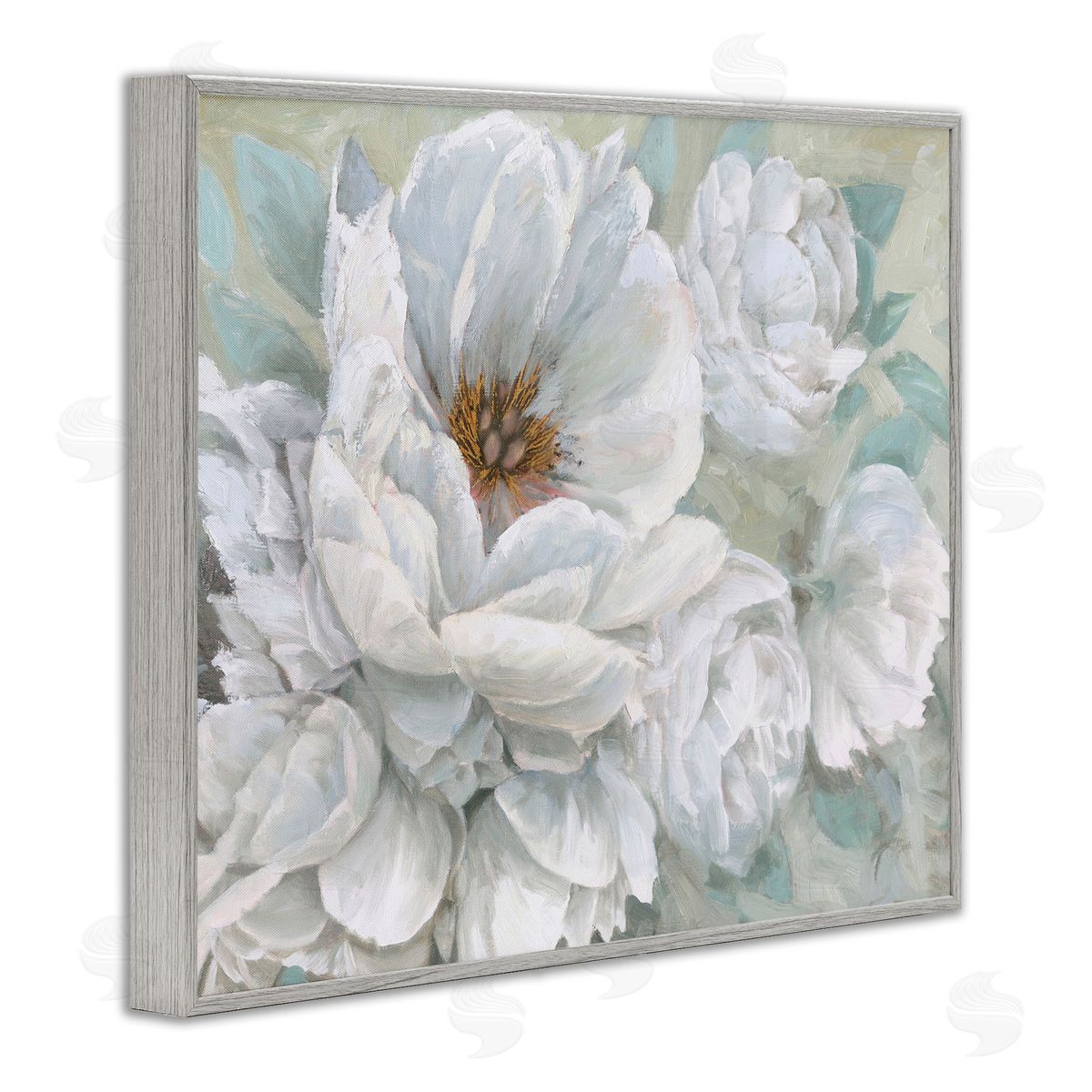 White Beauty Bouquet Grey Frame Print Wall Art, Home Decor by Wellington Studio