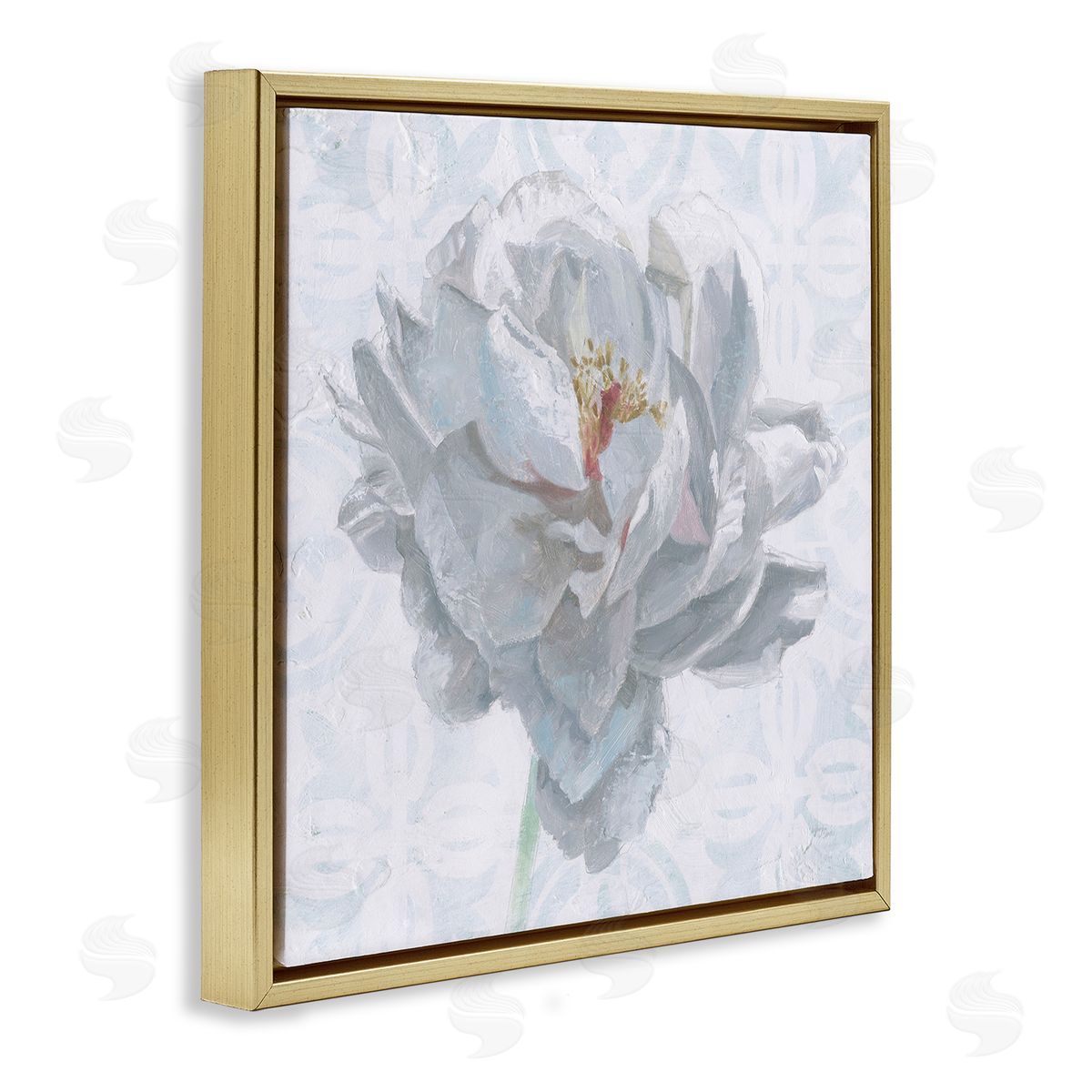 White Sublime Peony Gold Floating Frame Canvas Wall Art, Home Decor by Wellington Studio