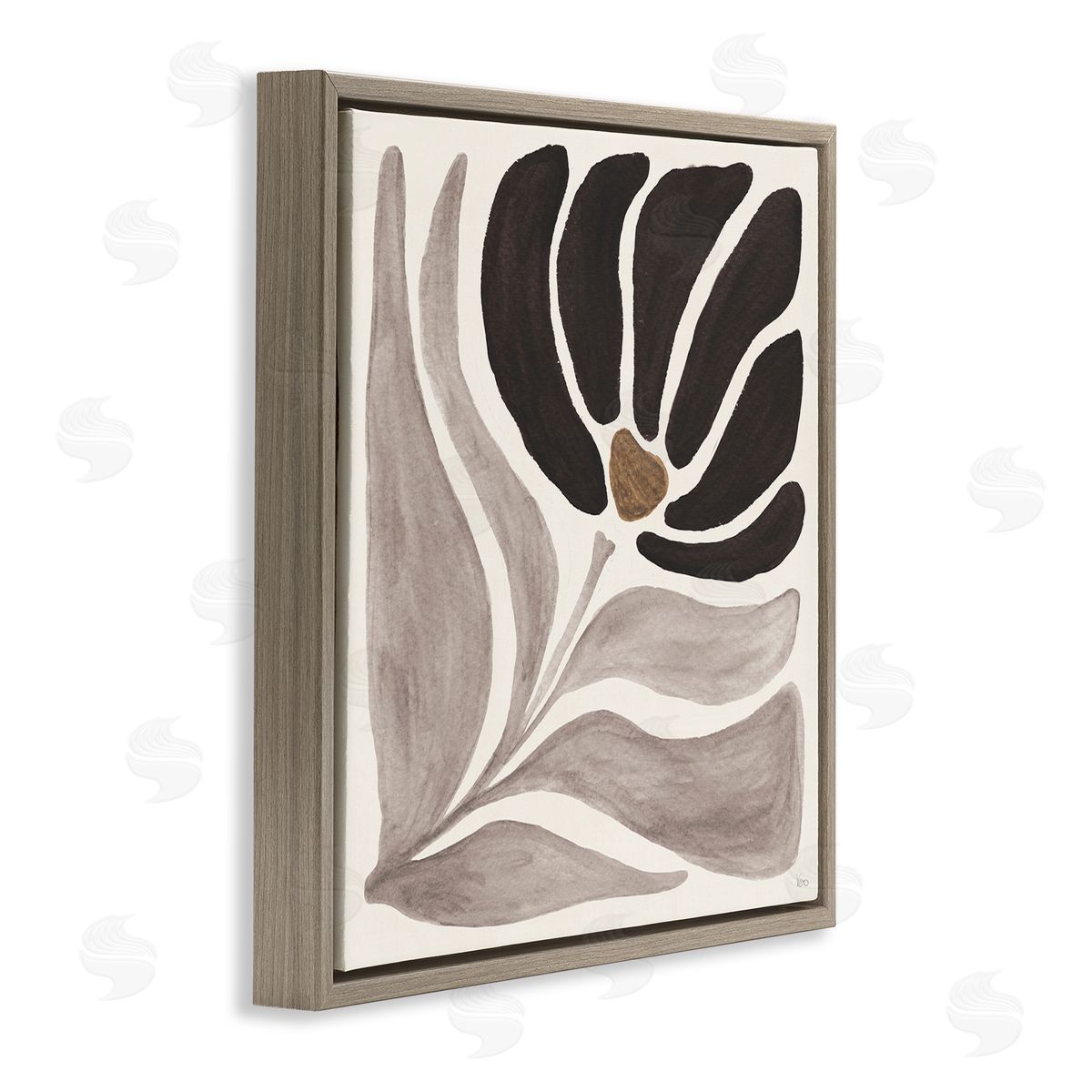Modern Neutral Bloom Brown Floating Frame Canvas Wall Art, Home Decor by Veronique Charron