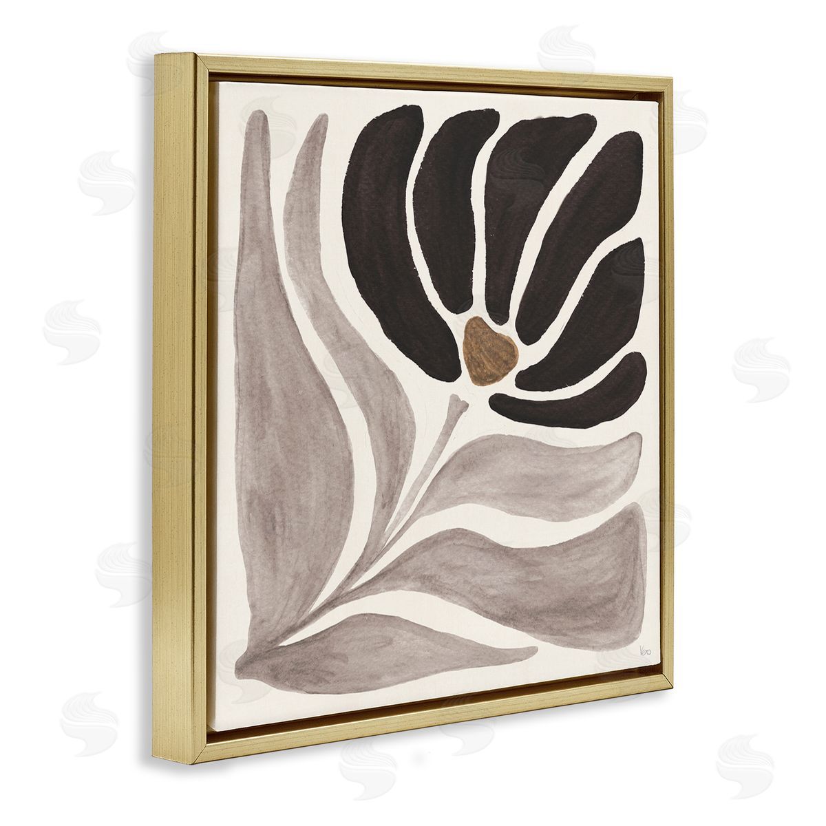 Modern Neutral Bloom Gold Floating Frame Canvas Wall Art, Home Decor by Veronique Charron