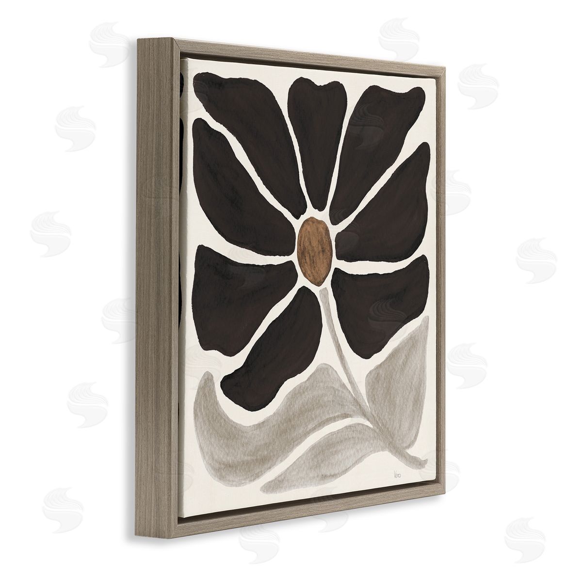 Modern Neutral Flower Brown Floating Frame Canvas Wall Art, Home Decor by Veronique Charron