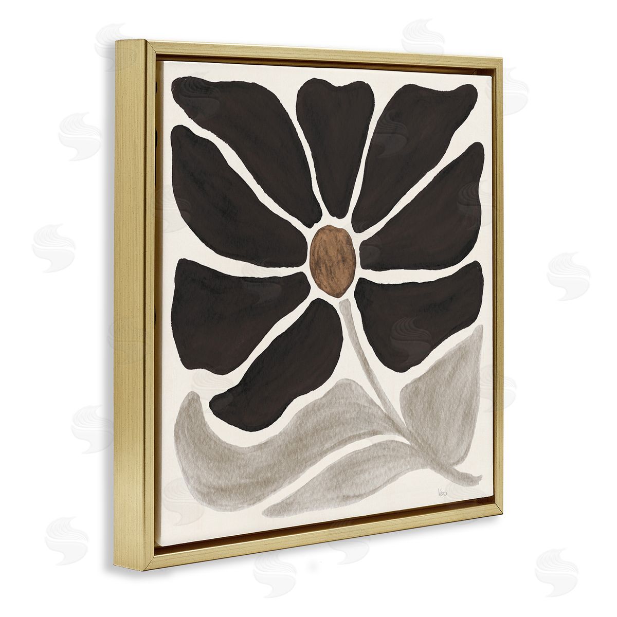 Modern Neutral Flower Gold Floating Frame Canvas Wall Art, Home Decor by Veronique Charron