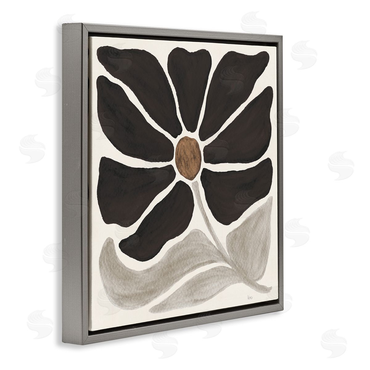 Modern Neutral Flower Grey Floating Frame Canvas Wall Art, Home Decor by Veronique Charron