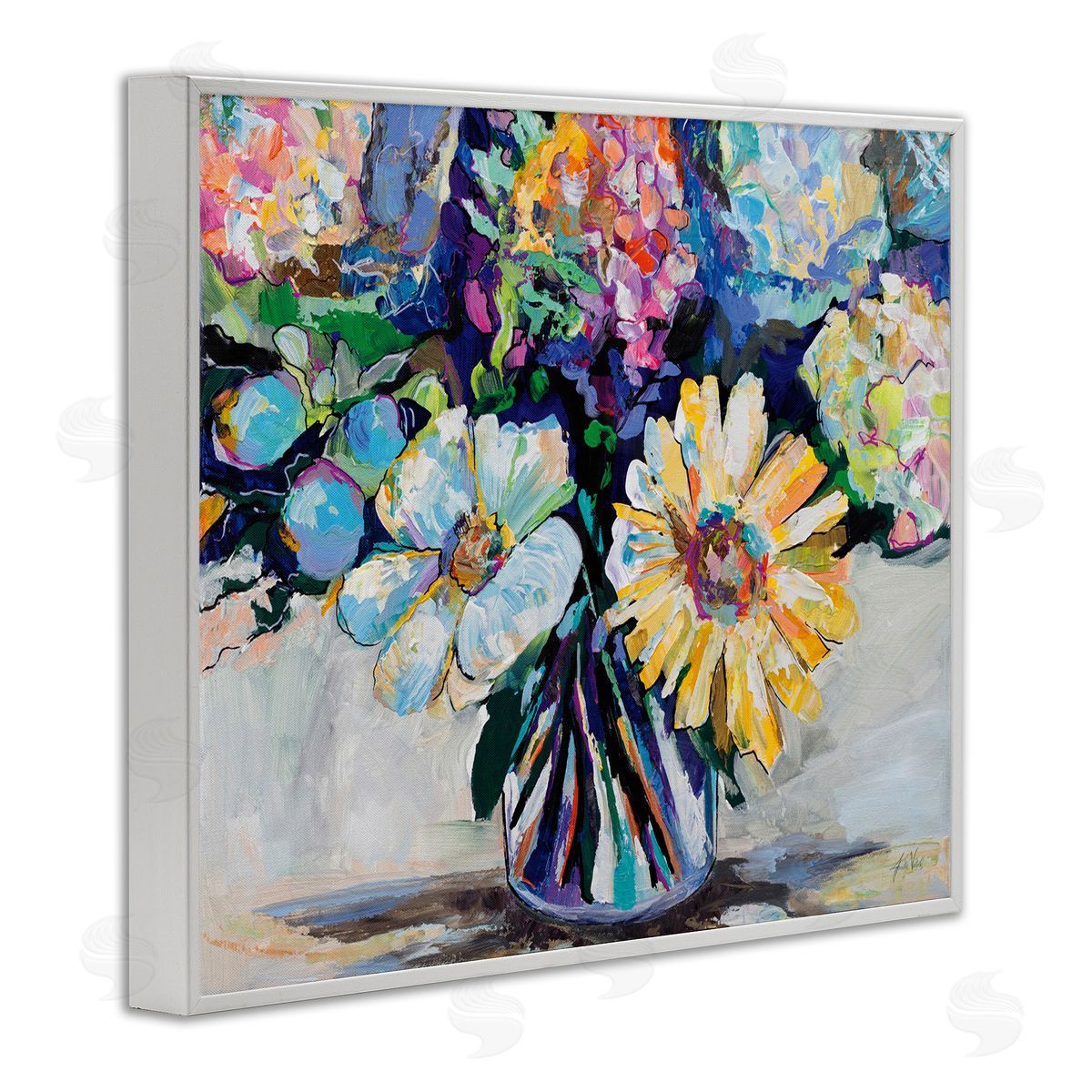Exciting Times Bouquet White Frame Print Wall Art, Home Decor by Jeanette Vertentes