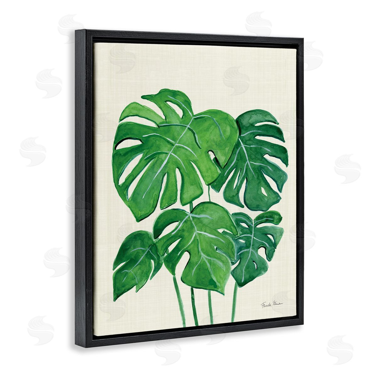 Green Monstera Bundle Black Floating Frame Canvas Wall Art, Home Decor by Farida Zaman
