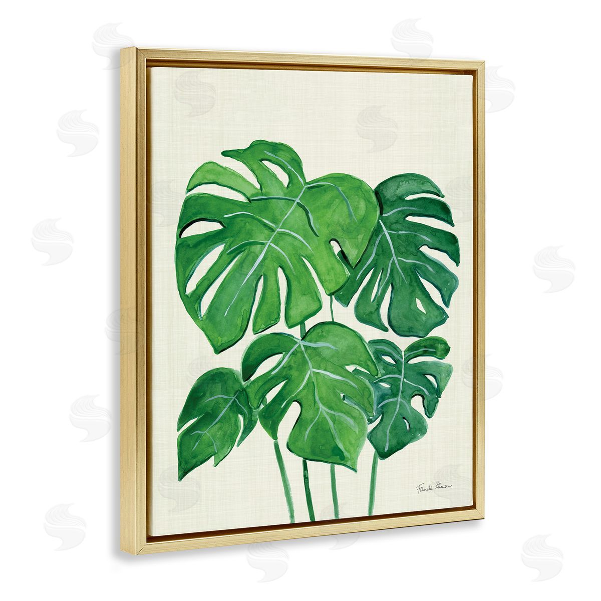 Green Monstera Bundle Gold Floating Frame Canvas Wall Art, Home Decor by Farida Zaman