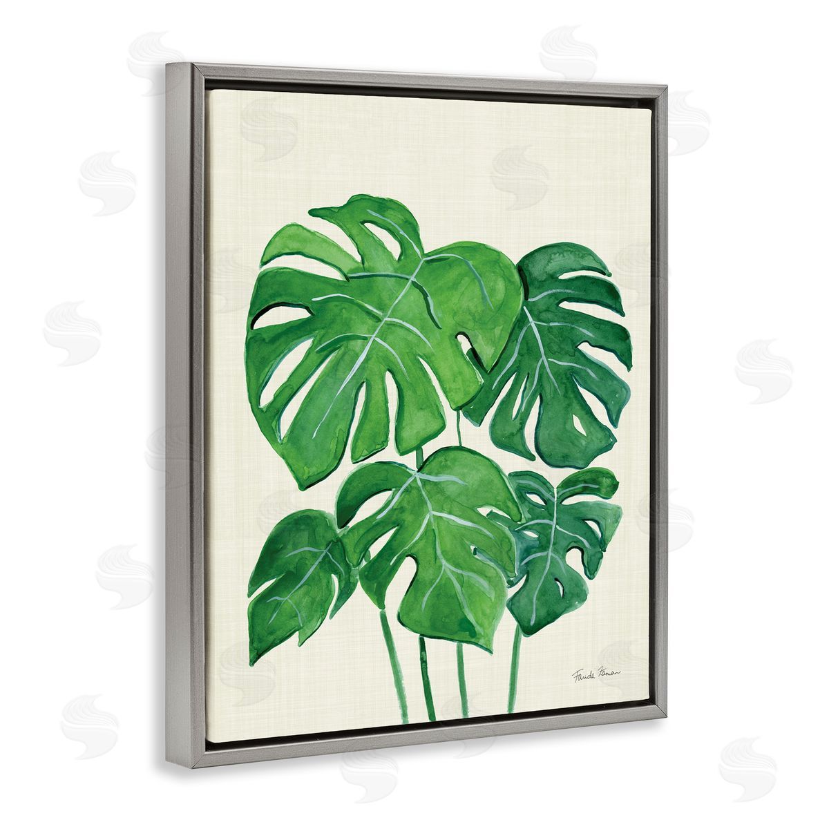 Green Monstera Bundle Grey Floating Frame Canvas Wall Art, Home Decor by Farida Zaman