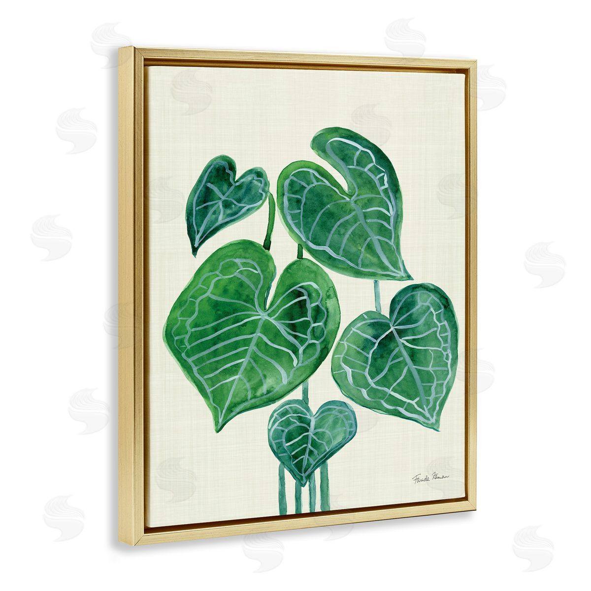 Tropical Leaf Bundle Gold Floating Frame Canvas Wall Art, Home Decor by Farida Zaman