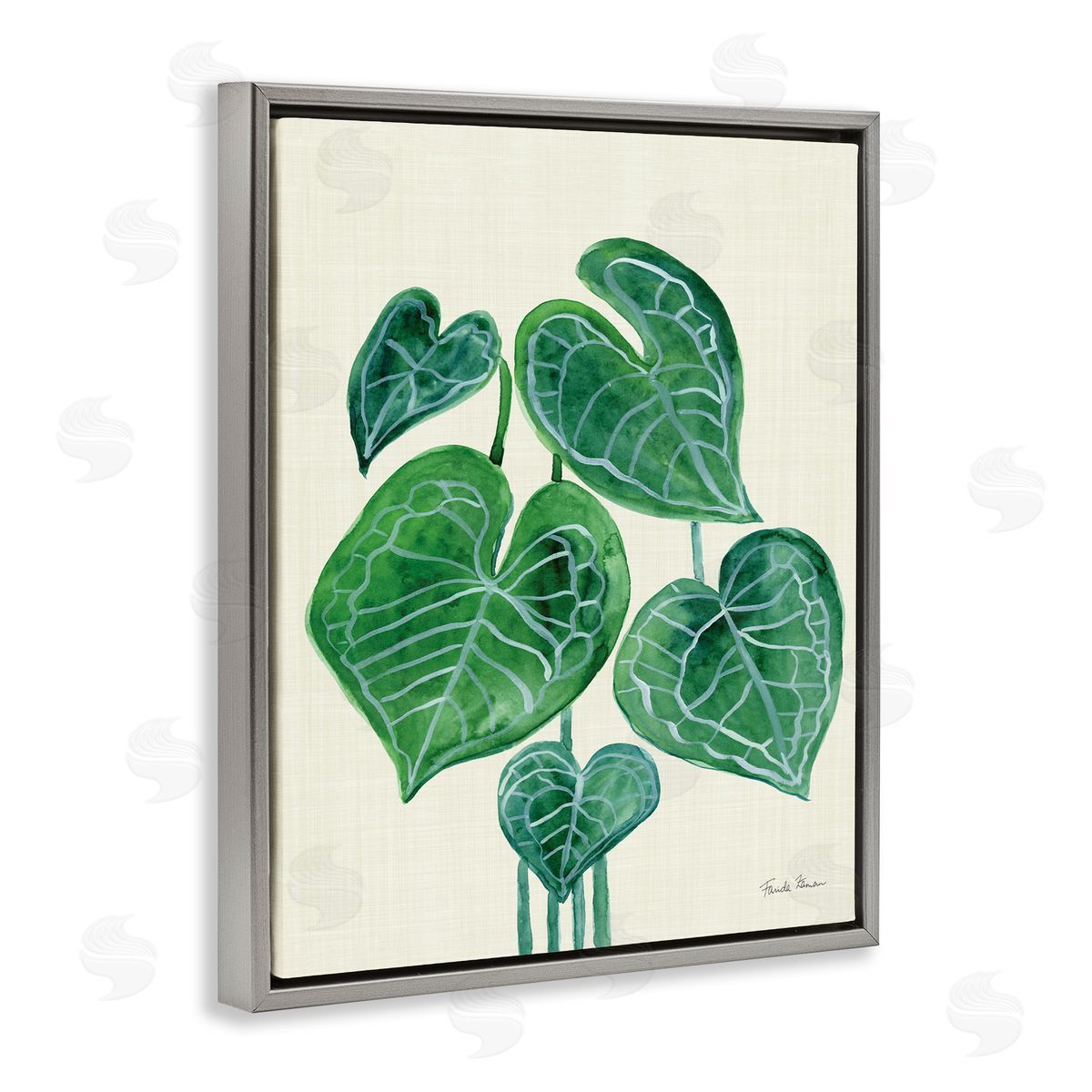 Tropical Leaf Bundle Grey Floating Frame Canvas Wall Art, Home Decor by Farida Zaman