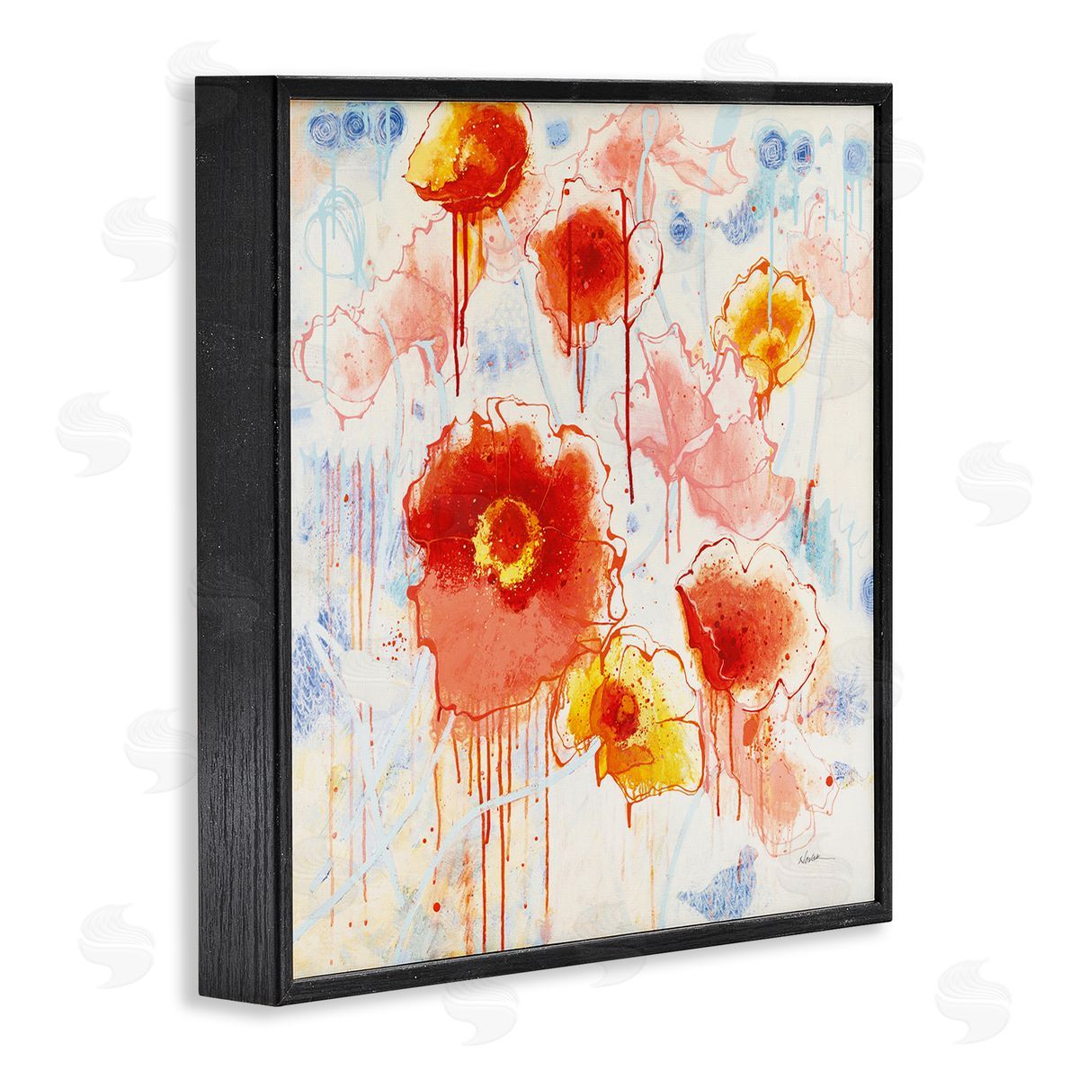 Dripping Abstract Poppies Black Frame Print Wall Art, Home Decor by Shirley Novak
