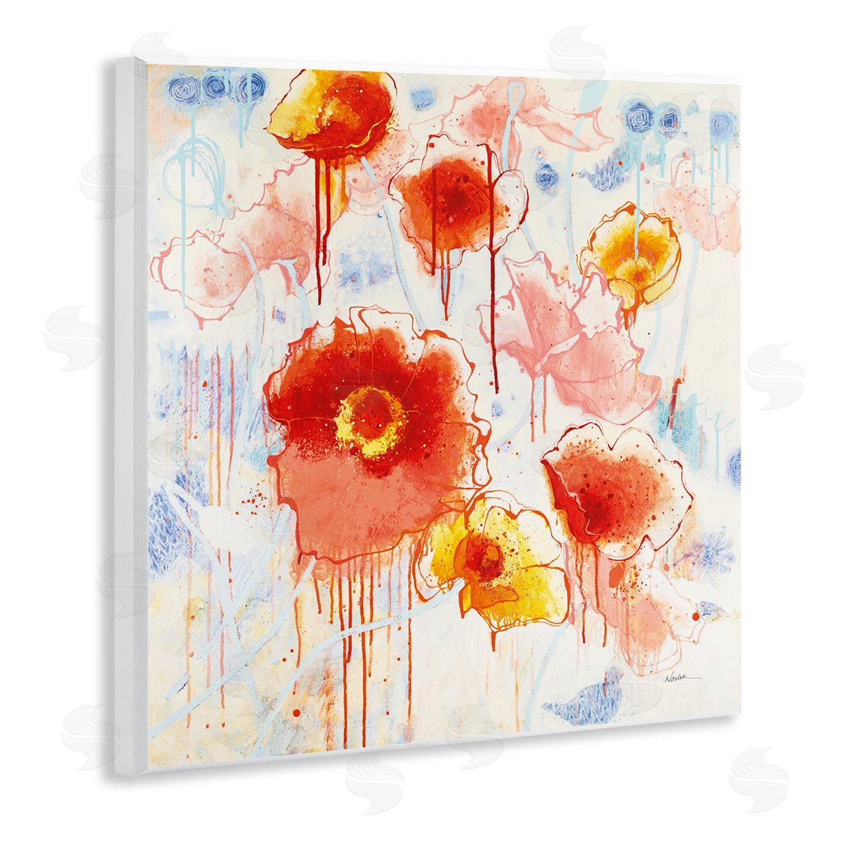 Dripping Abstract Poppies Wood Plaque Wall Art, Home Decor by Shirley Novak