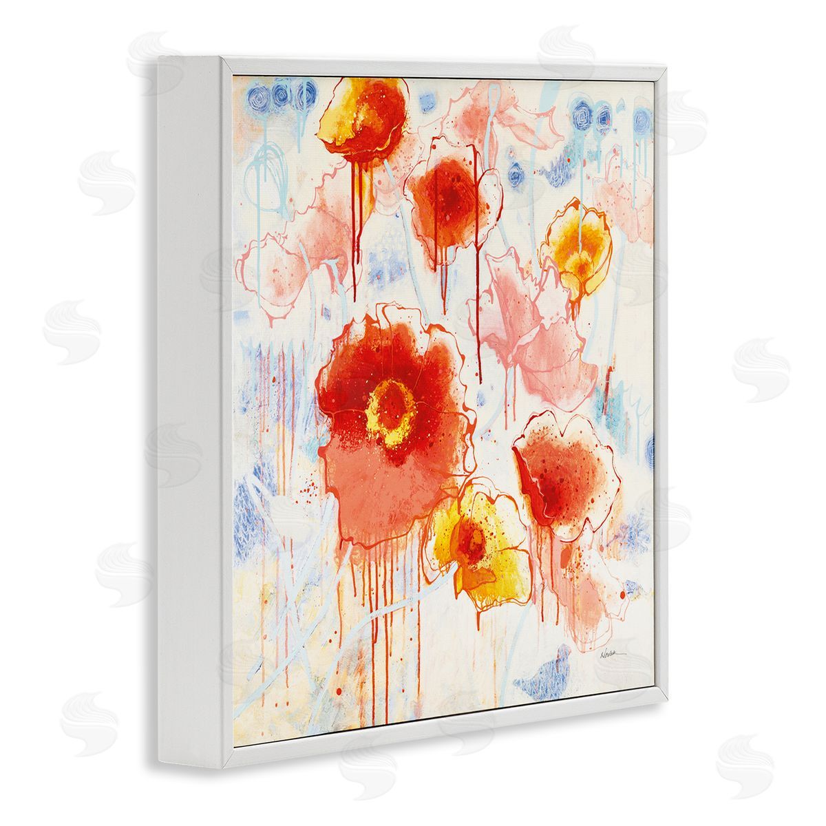 Dripping Abstract Poppies White Frame Print Wall Art, Home Decor by Shirley Novak