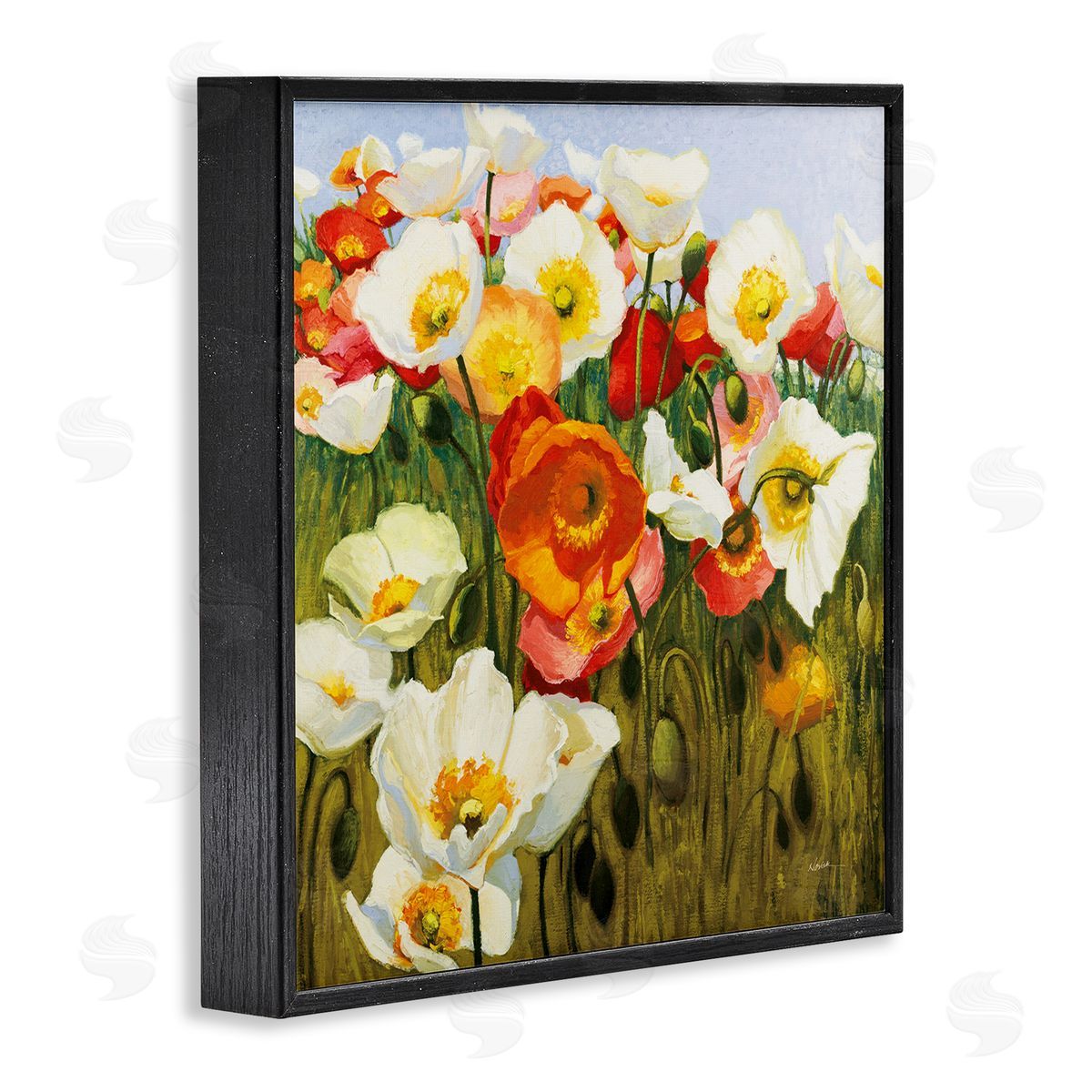 Lush Poppy Meadow Black Frame Print Wall Art, Home Decor by Shirley Novak