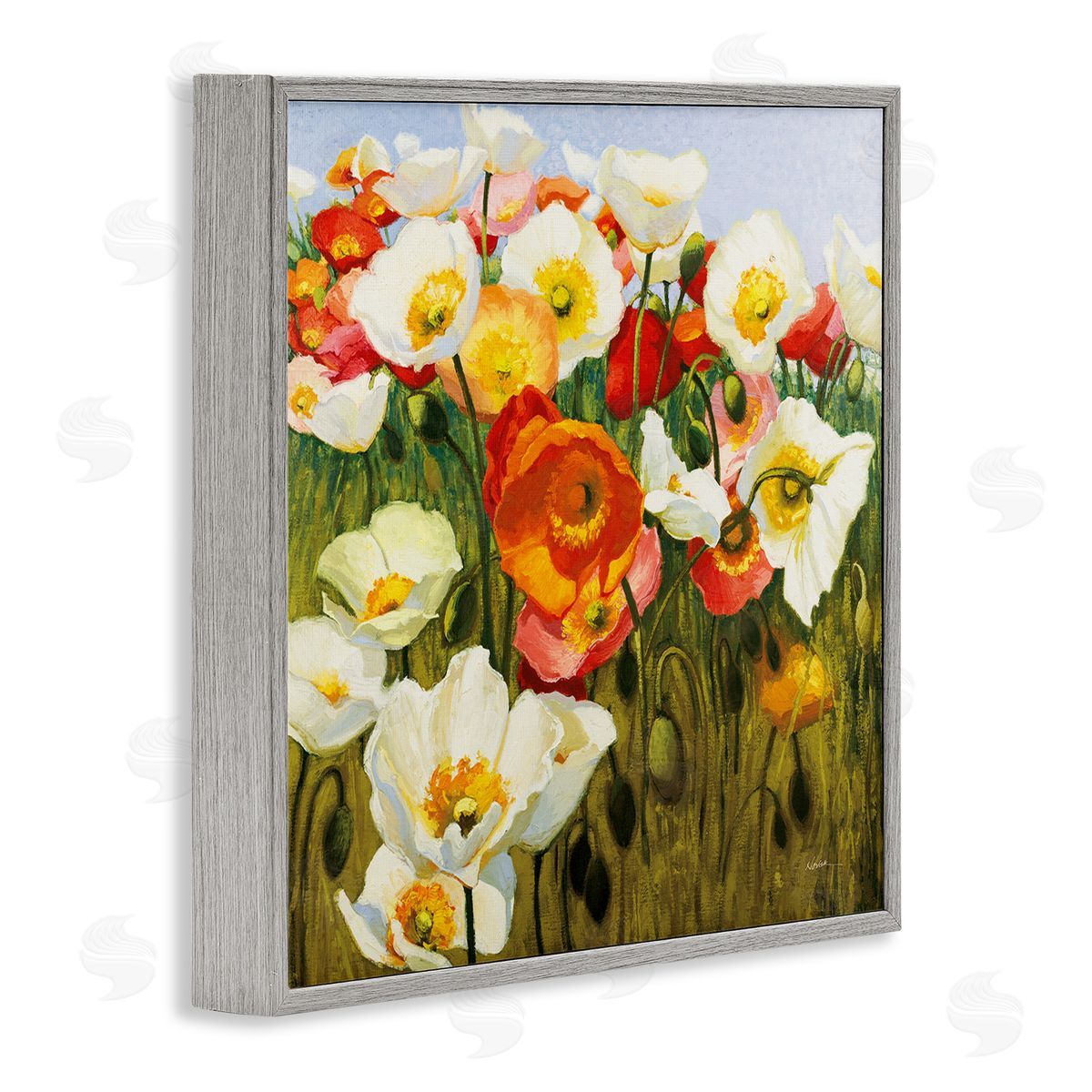 Lush Poppy Meadow Grey Frame Print Wall Art, Home Decor by Shirley Novak